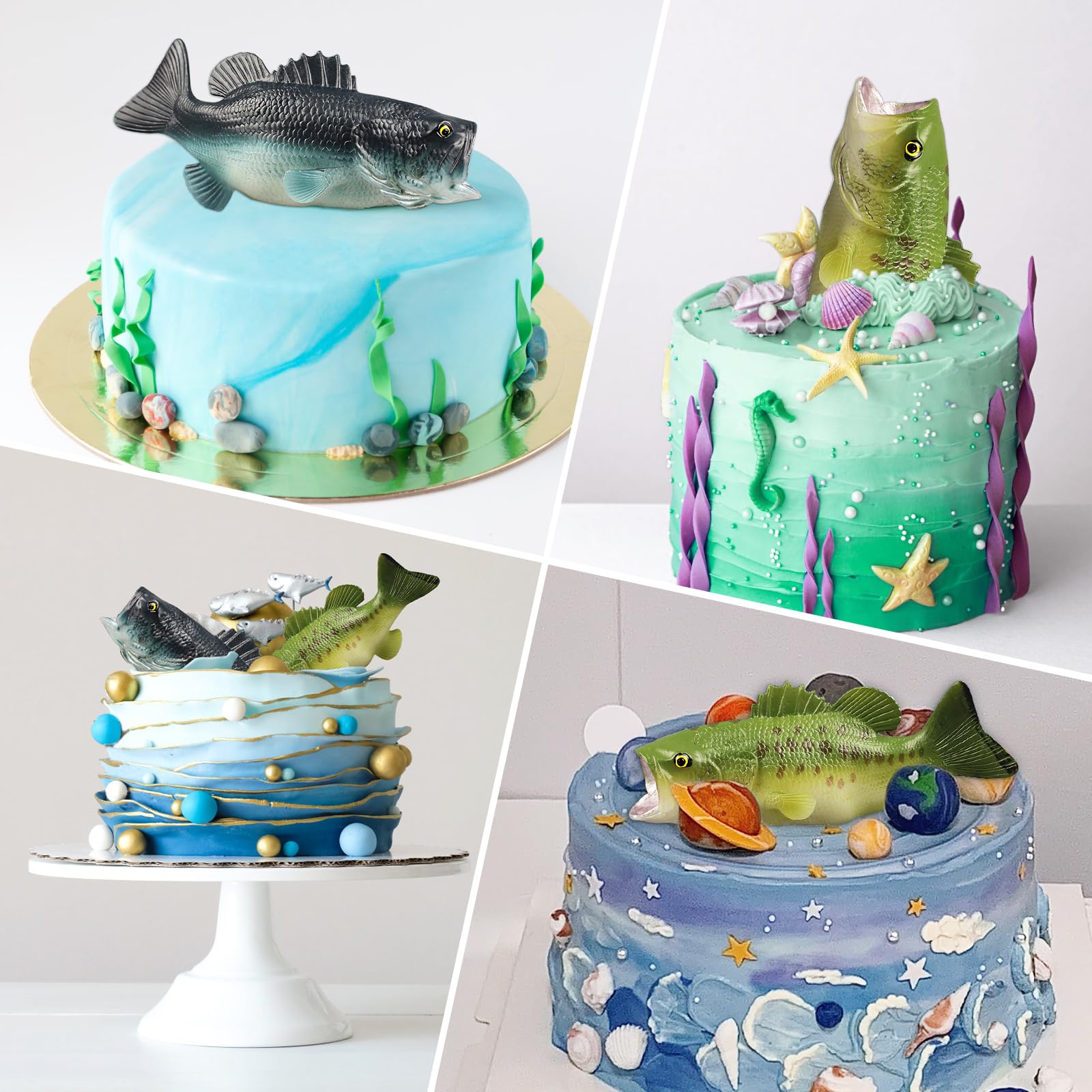 2-Piece Fishing Cake Topper Set - Fish-Themed Birthday Party Decorations for Cakes - Perfect for Fishing Enthusiast Birthday Parties, Baby Showers & Outdoor-Themed Celebrations