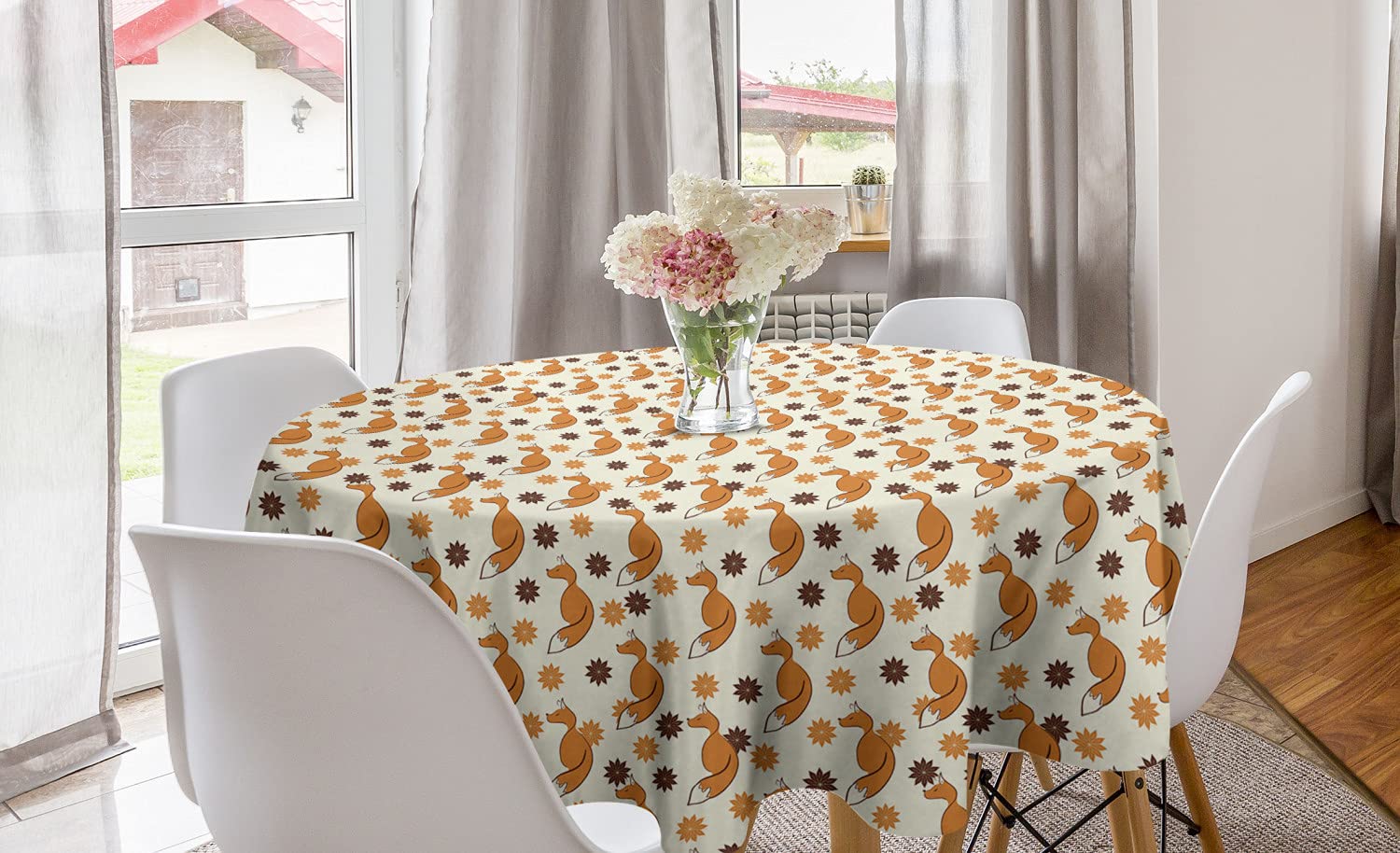 Vintage Floral Fox Round Tablecloth 60