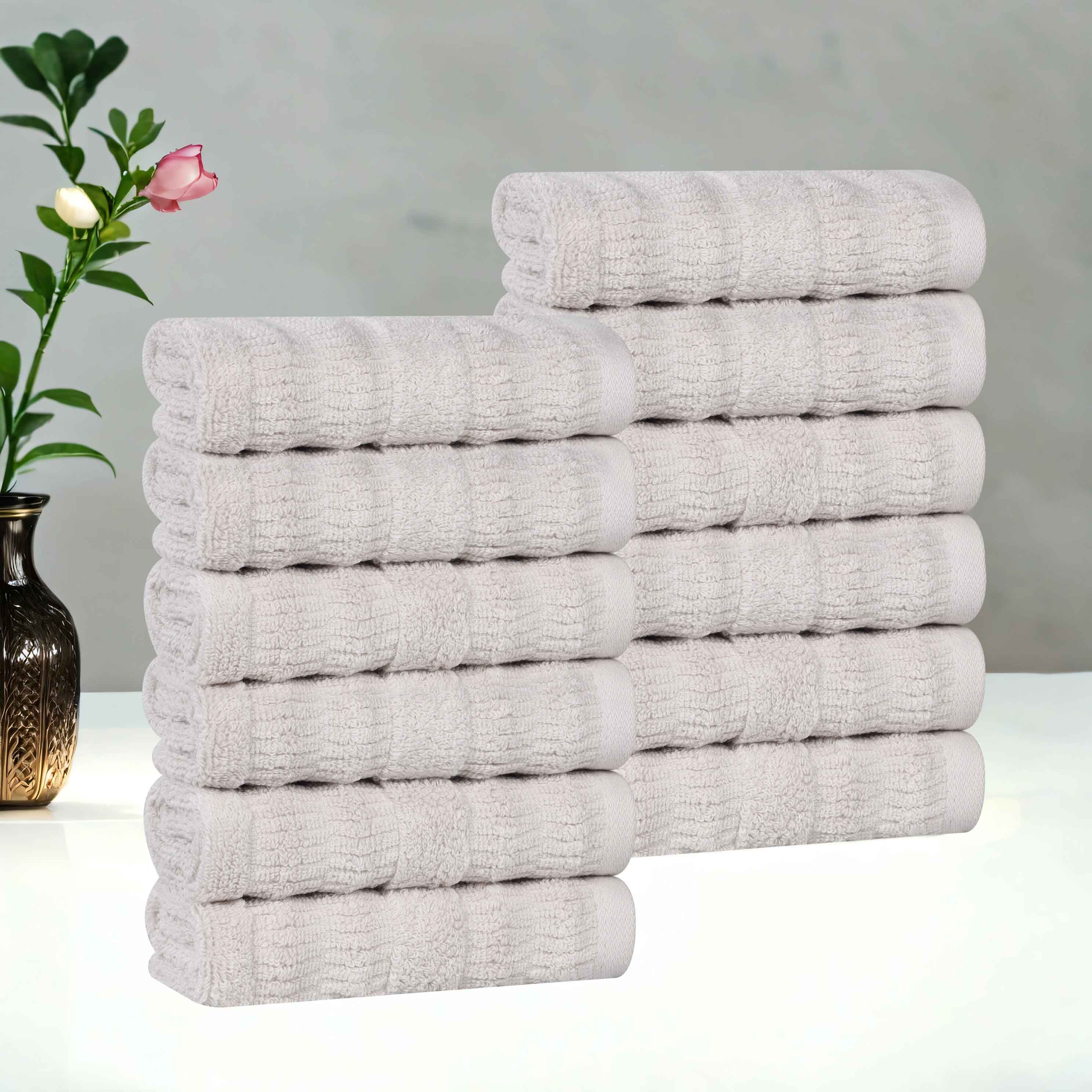Mika Smart Twist Cotton Solid Face Towels & Washcloths - 12 Pack Set | Soft & Absorbent Bath Towels for Spa, Gym, Travel & Daily Use