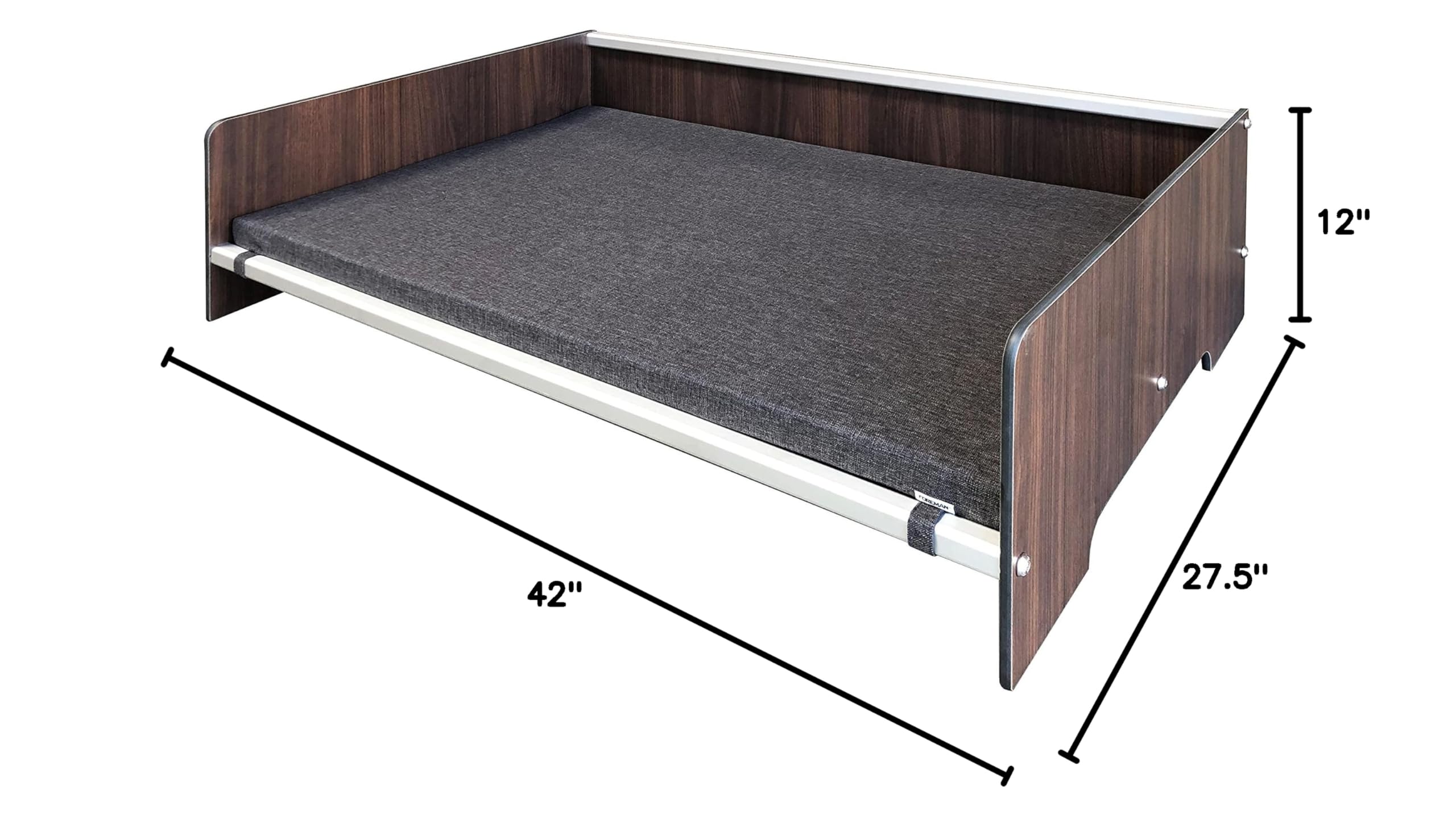 **Waterproof Contemporary Comfort Dog Bed with Backrest - Orthopedic Pet Bed for Dogs & Cats, Durable Compact Laminate & Aluminum Frame, Dark Grey Mattress - Perfect for Indoor, Outdoor & Travel Use**