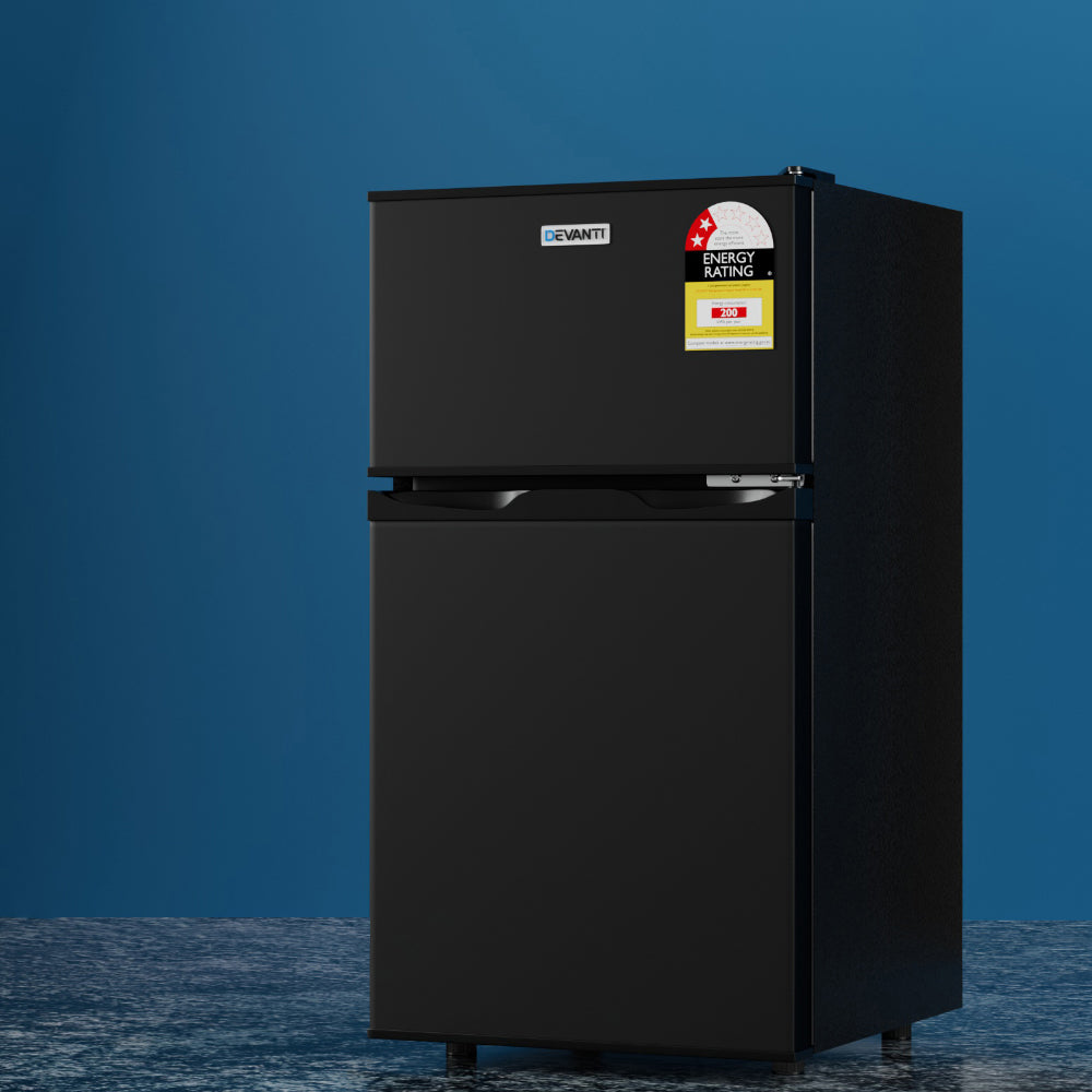 Devanti 80L Compact Bar Fridge with Mini Freezer - Energy Efficient Mini Refrigerator for Home, Office, or Dorm - Perfect for Beverages, Snacks & Small Food Storage (Black)