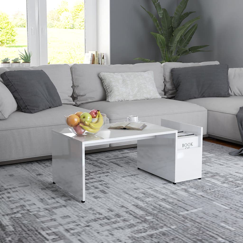 Modern White High Gloss Coffee Table & Side Table - 35.4