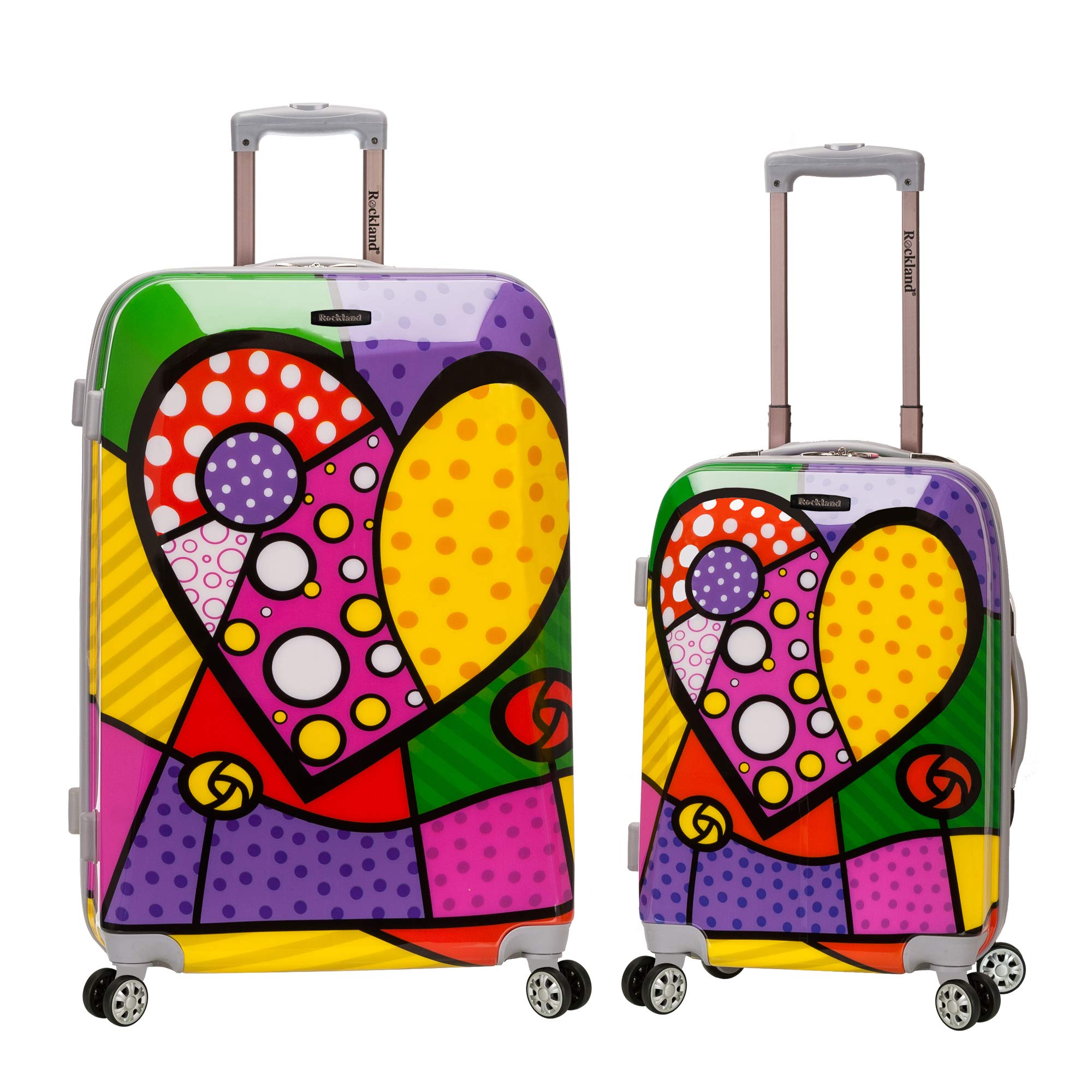 Rockland Departure Hardside Spinner Wheel Luggage Set - 2-Piece (20/28 Inch) Heart Design, Lightweight Durable Suitcase for Travel, Business Trips & Weekend Getaways