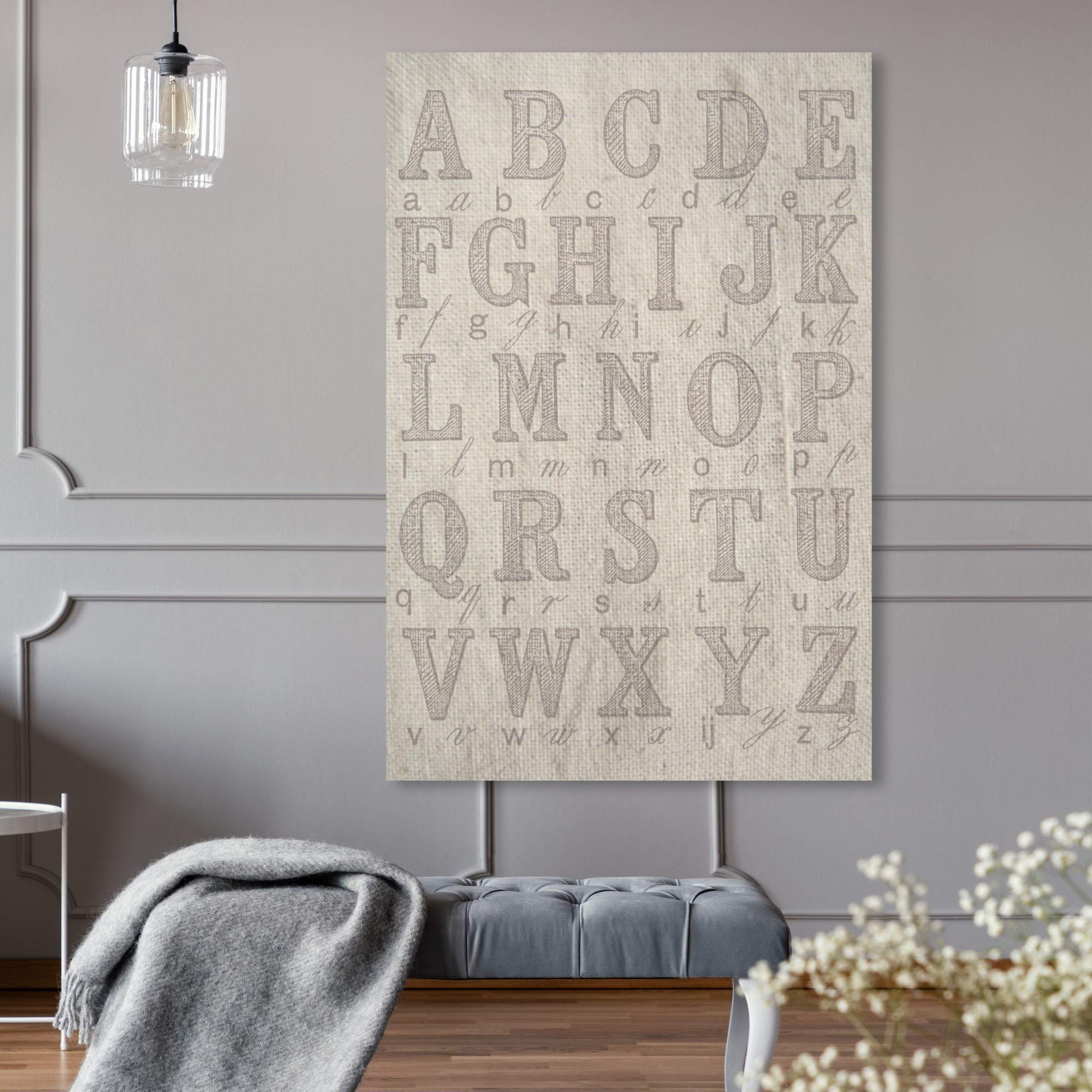 Oliver Gal Artist Co. 'La Cursive' Wall Art Canvas Print - 24x36 Inch Typography Quote Decor for Kids Room & Nursery - White & Gray Modern Children's Bedroom Decor | Perfect for Baby Shower Gifts & Playroom Wall Art