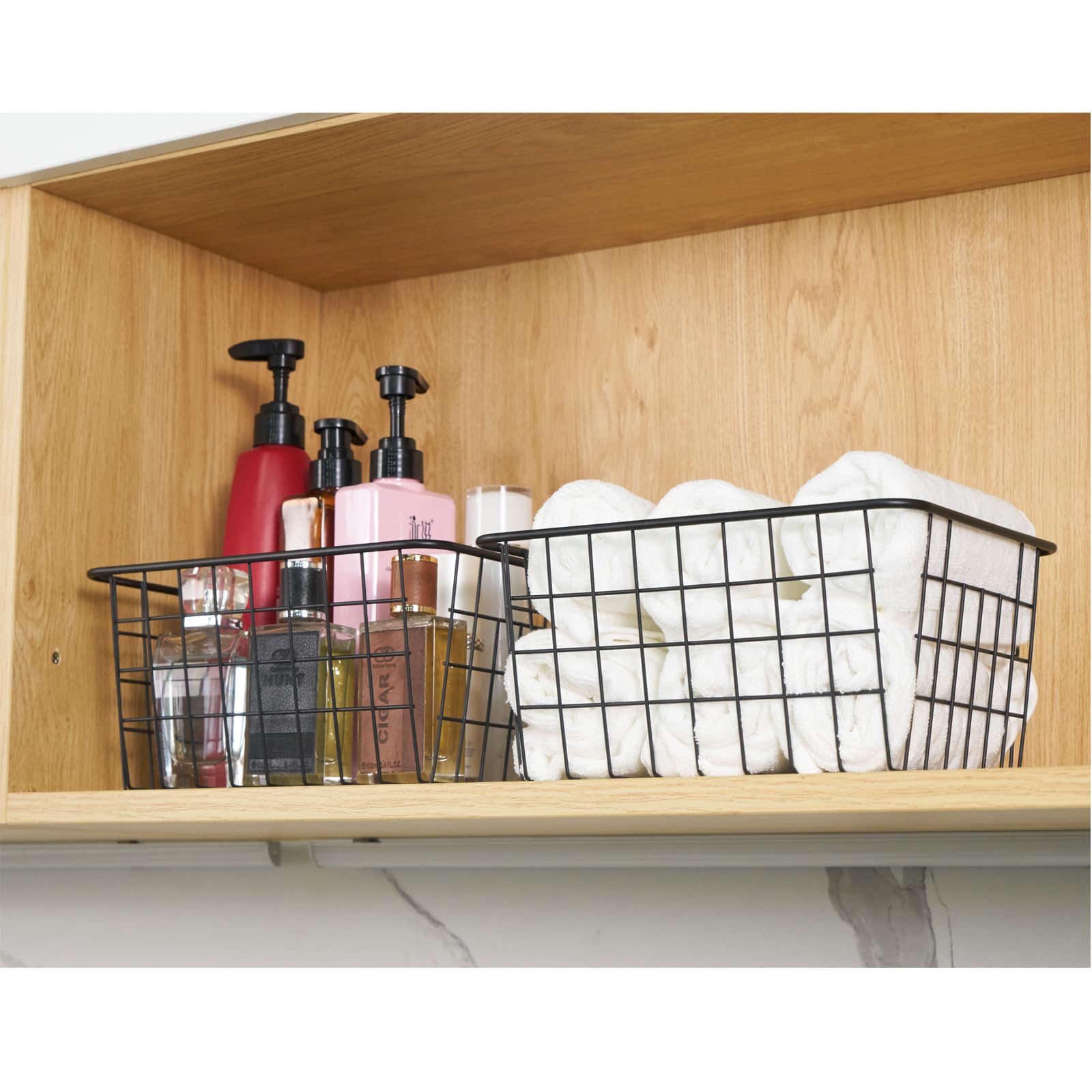 5-Pack Black Wire Storage Baskets - Stackable Kitchen & Pantry Organizer, Laundry Basket for Bathroom, Bedroom & Countertop Organization - Perfect for Home, Office & Closet Storage Solutions