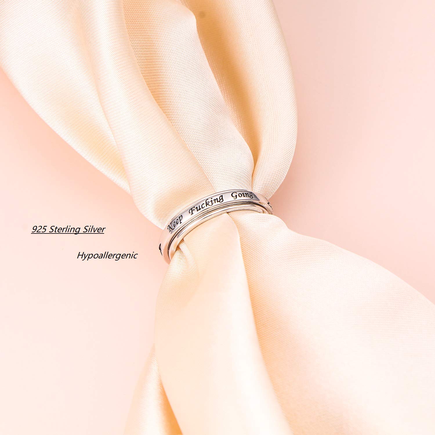 925 Silver Spinner Ring for Anxiety Relief - ADHD & Autism Stress Relief - Keep Going Message - for Men & Women