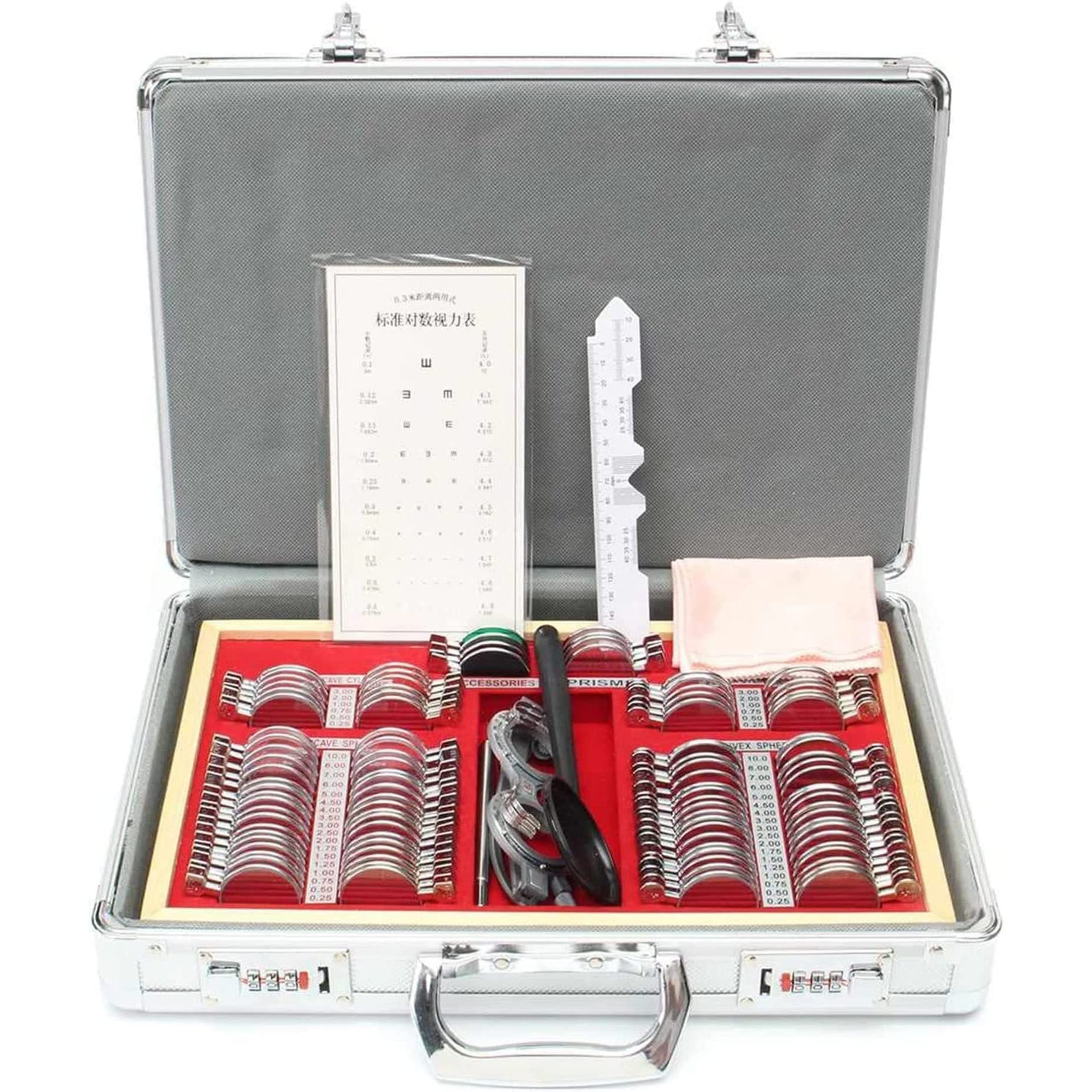 XDLYWUZIQ 104-Piece Optical Trial Lens Set with Measuring Glasses & Aluminum Frame - Professional Optometry Kit for Eye Exams, Vision Testing, and Refraction Procedures - Perfect for Optometrists, Ophthalmologists, and Eye Clinics