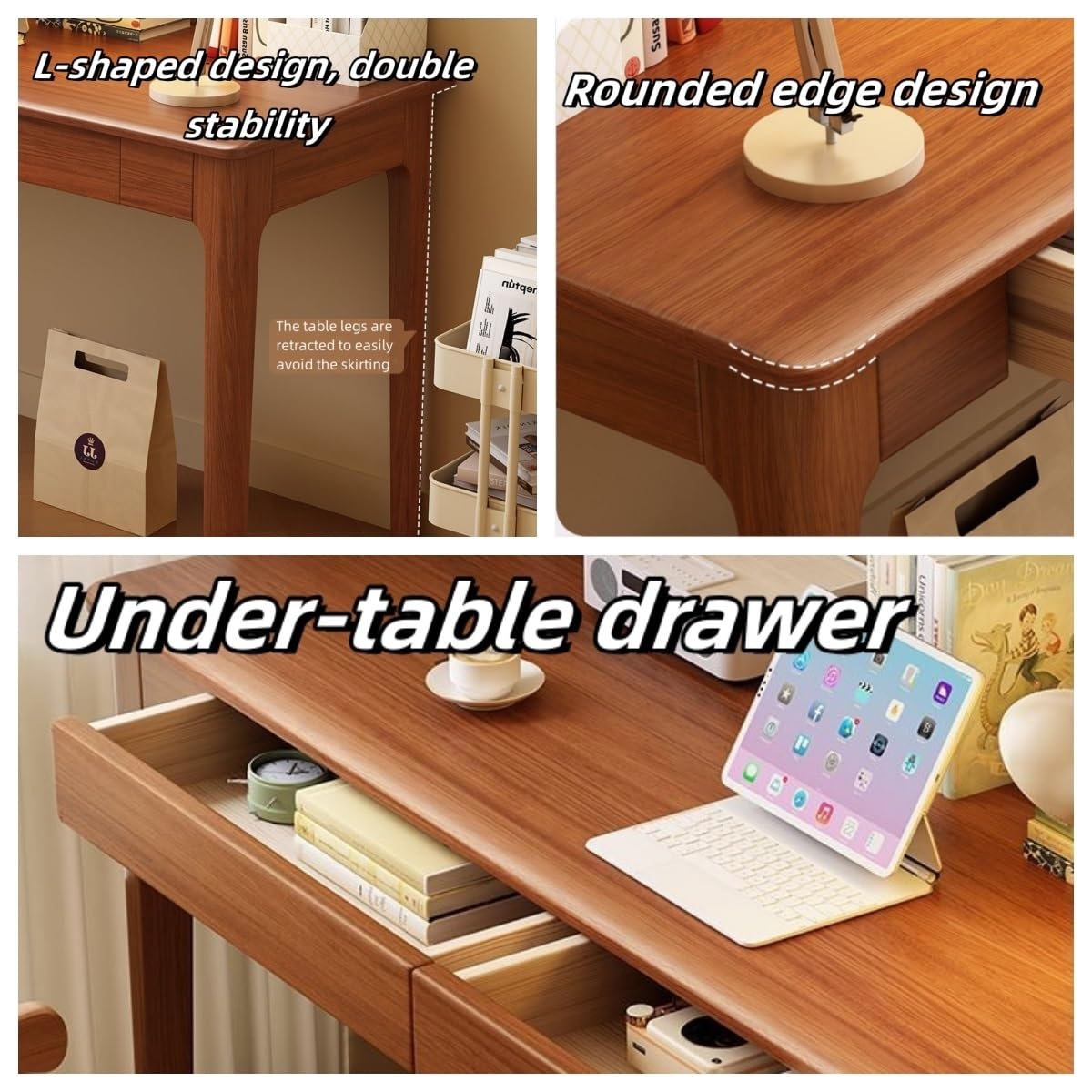 Modern Wooden Computer Desk and Chair Set - 60cm/23.6
