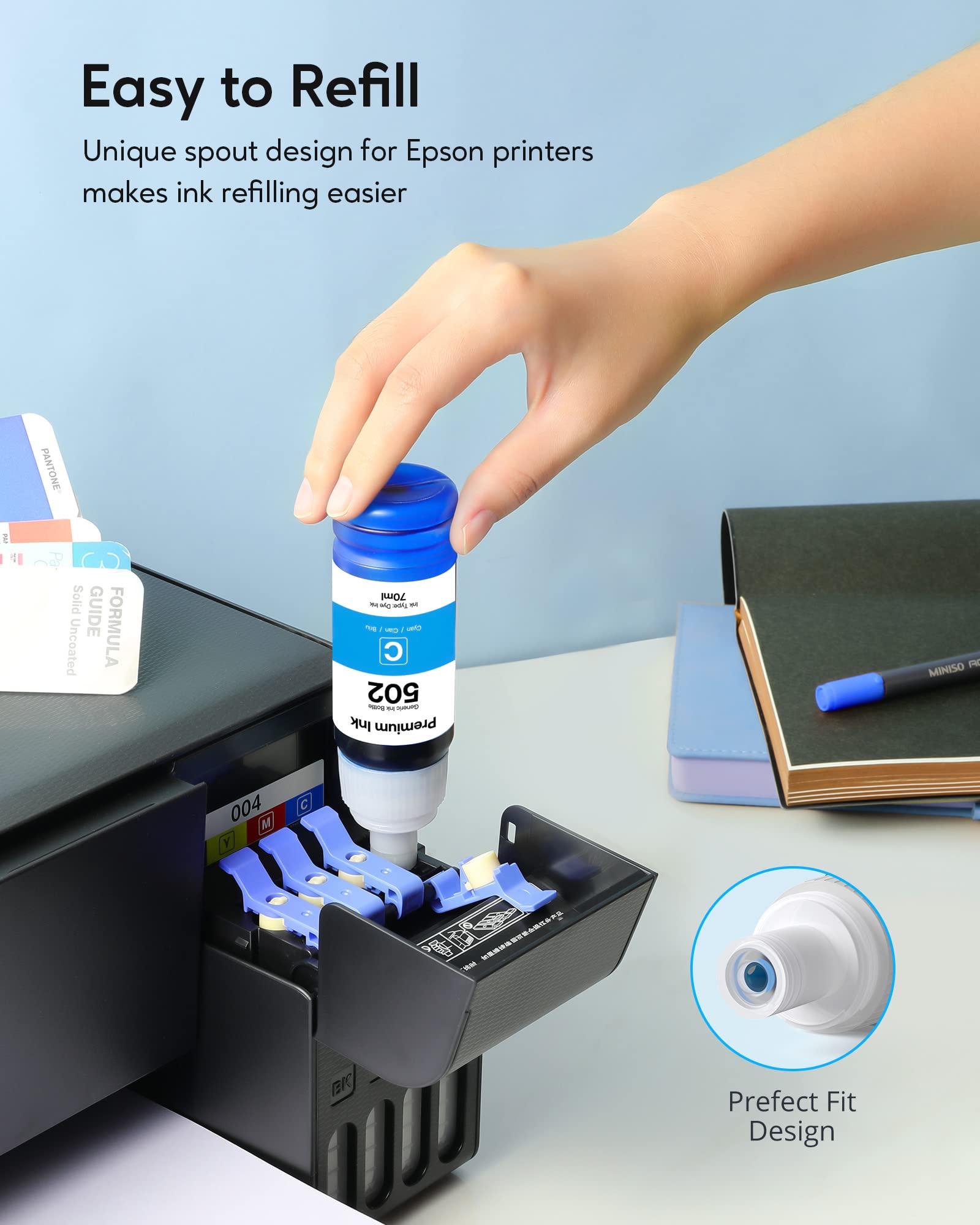 Epson 502 Ink Bottles Replacement - 4 Pack Compatible Ink Refill for ET-2850 ET-3830 ET-3850 Printers (Not Sublimation Ink) - Ideal for Home Office Printing, Documents & Photos