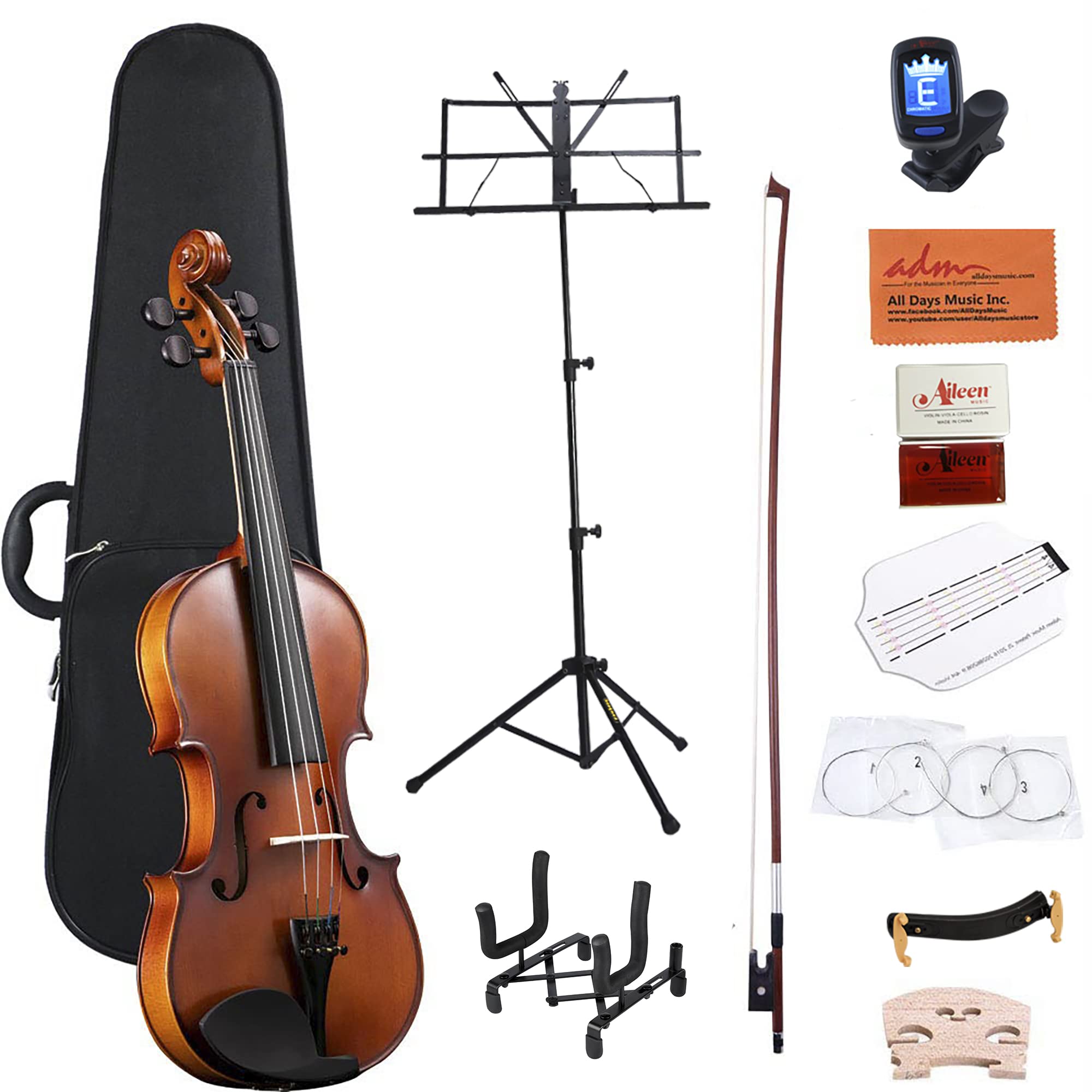 **ADM 4/4 Full Size Acoustic Violin Set for Kids & Beginners – Solid Wood Ebony Violin with Hard Case, Rosin, Shoulder Rest, Bow, Music Stand, Strings – Perfect for Teens, Students & Music Practice at Home or School**
