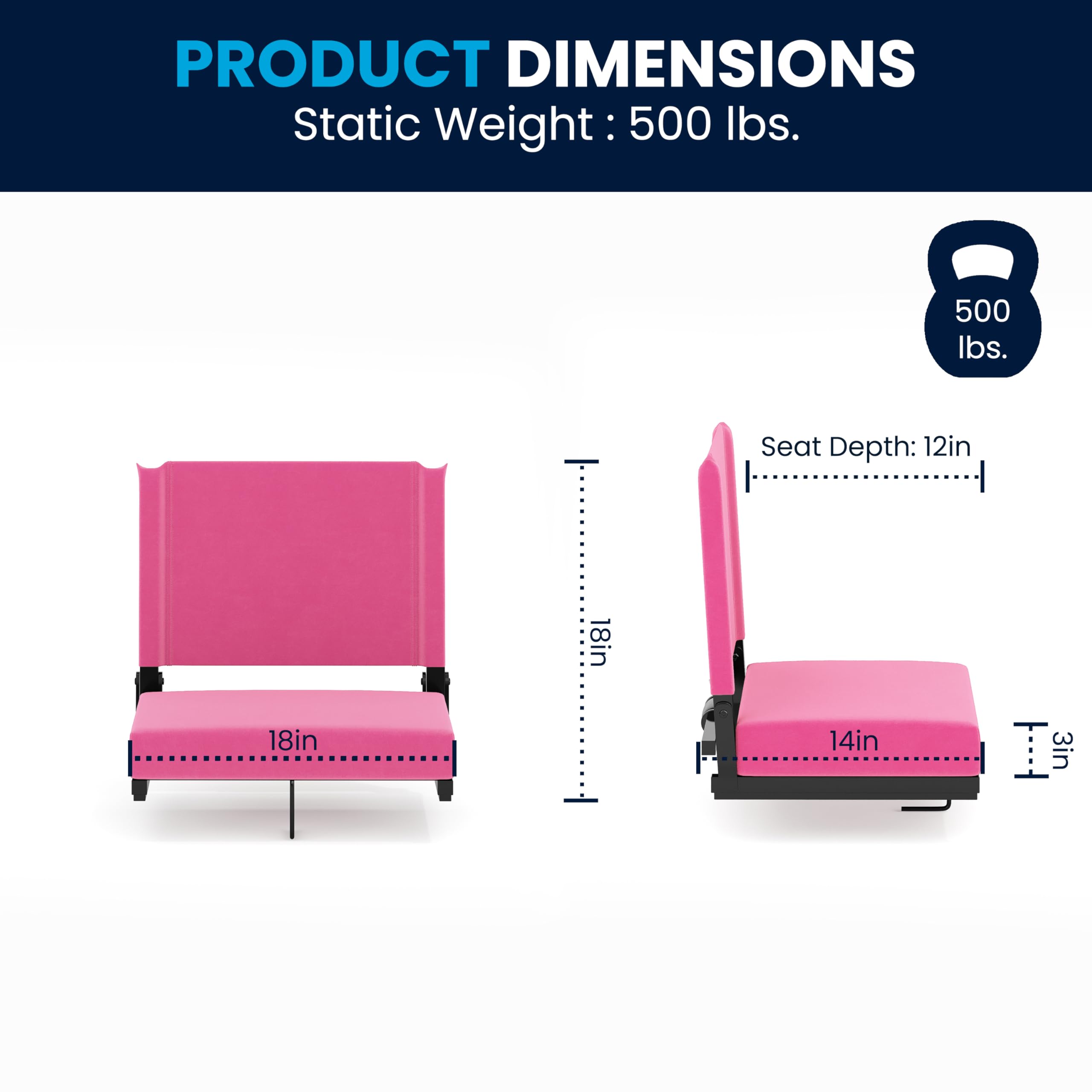 Flash Furniture Grandstand Portable Stadium Seats - 2 Pack Folding Padded Bleacher Chairs with Handle, 500 lb Weight Capacity, Pink | Perfect for Outdoor Sports Games, Concerts, Picnics & Backyard Events
