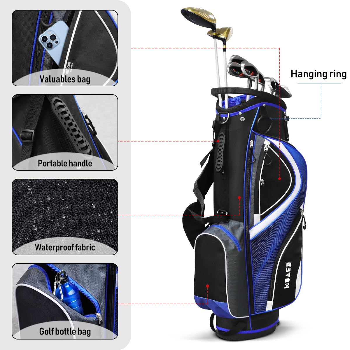 Premium 14-Way Golf Stand Bag with 5 Pockets | Lightweight Waterproof Nylon & Ergonomic Straps | Perfect for Men & Women Golfers | Ideal for Course Play, Driving Range & Tournament Use