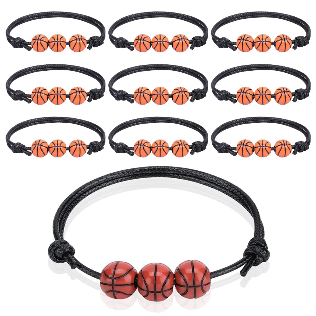 WeddHuis 10Pcs Adjustable Basketball Bracelets for Kids Teens Adults - Game Day Sports Accessories