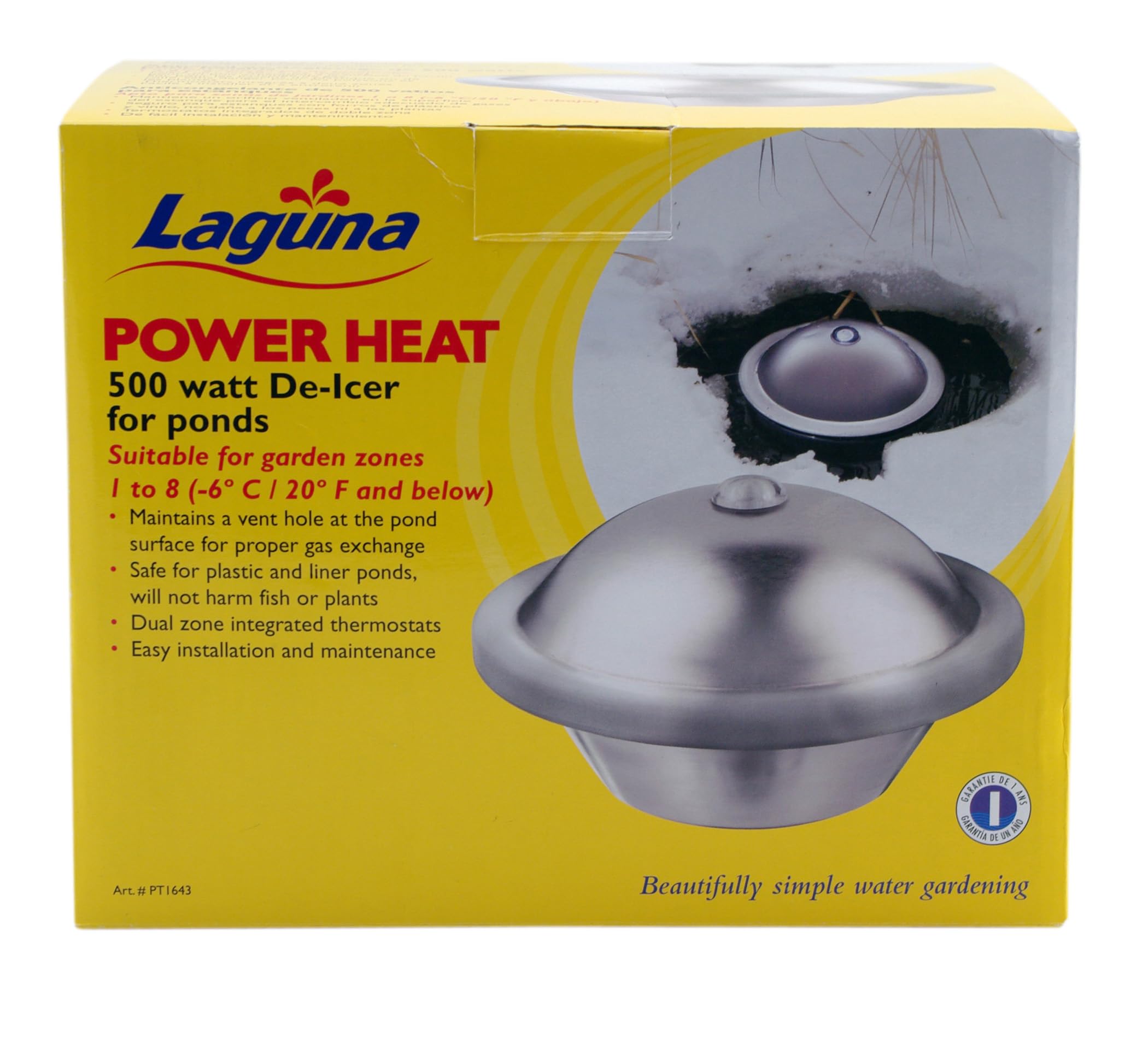 Laguna PowerHeat 500-Watt Pond Heater for Outdoor Ponds with Fish – Thermostat-Controlled De-Icer, Safe for Plastic & Liner Ponds, Stainless Steel, 22 ft Cord – Keep Your Fish Safe in Winter for Koi, Goldfish & Aquatic Plants