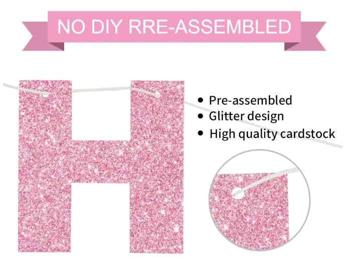 BEISHIDA Pink Happy Birthday Banner - Pre-Strung No DIY Birthday Decorations - Happy Birthday Sign for Women & Kids - Perfect for Party Backdrop, Wall Decor, and Birthday Photo Booth Background