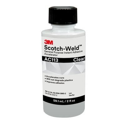 3M AC113 General Purpose Instant Adhesive Accelerator - Clear/Light Amber, 2 fl oz (59.1 mL) - 10-Pack Bulk Quantity for Industrial, DIY & Craft Projects - Fast Curing Glue Activator for Metal, Plastic, Rubber & Wood Bonding
