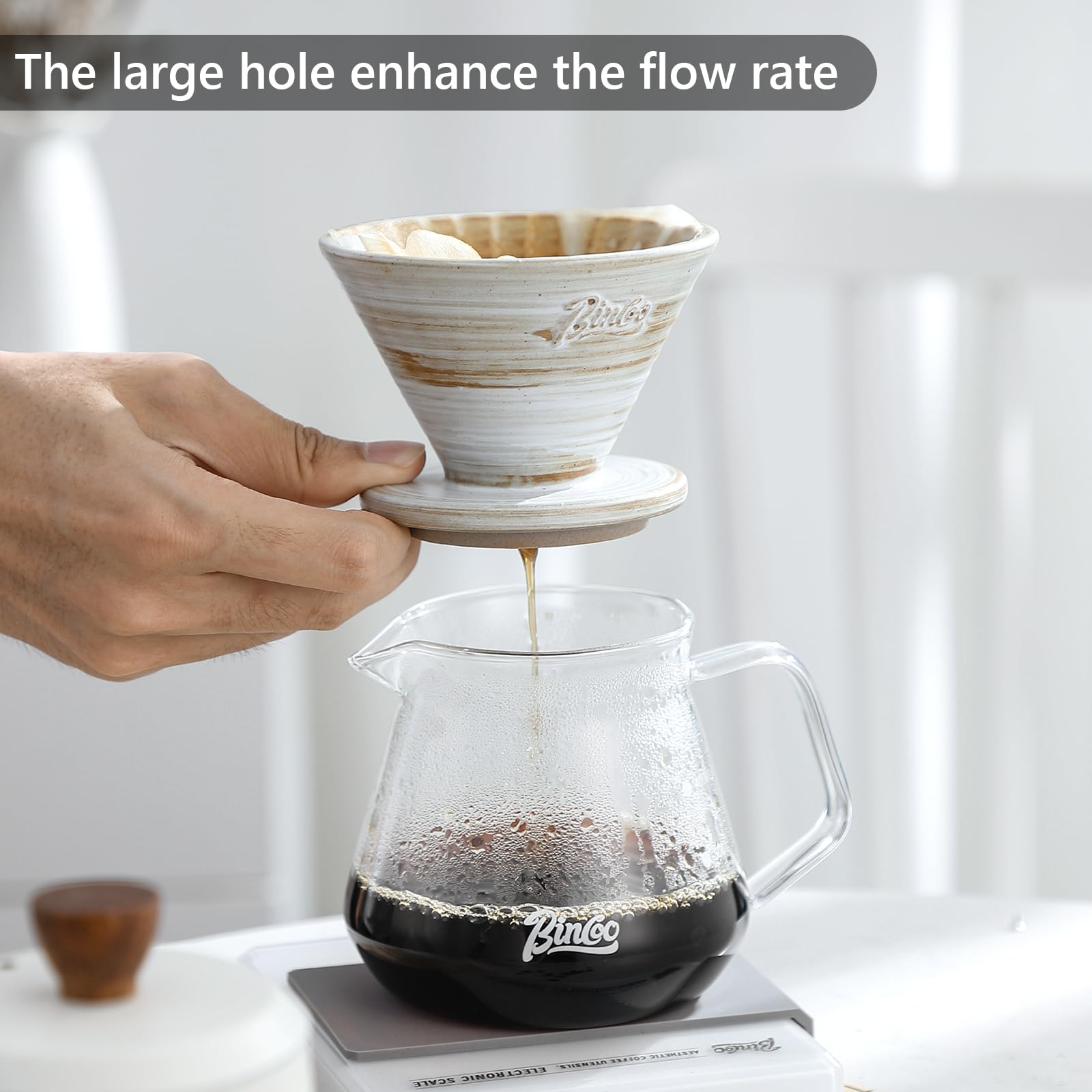 Bincoo Ceramic V60 Pour Over Coffee Dripper Size 01 - Manual Brew Cone for 1-2 Cups, Perfect for Home Baristas & Coffee Lovers (Pink) | Ideal for Morning Brews, Office Use & Thoughtful Gifts