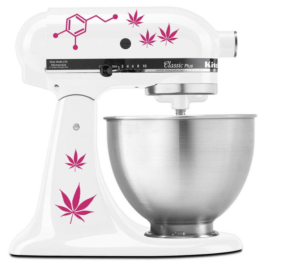 Dopamine Marijuana Pot Leaf Vinyl Decal Stickers for Kitchen Mixers - Hot Pink (Magenta) - Perfect for Blenders, Stand Mixers & Appliances - Fun Kitchen Decor & Cannabis Enthusiast Gifts