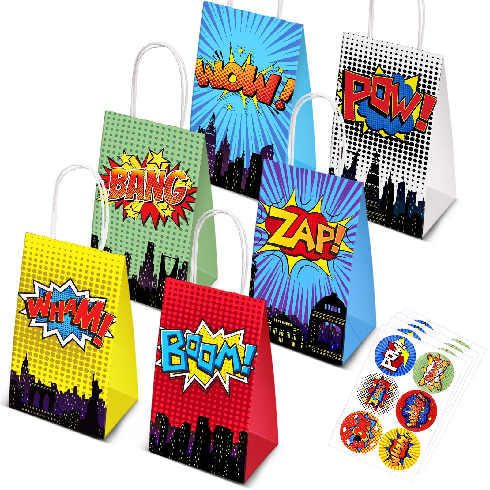 24PC Superhero Party Favors Bags with Stickers - Superhero Theme Birthday Party Decorations for Kids, Boys & Girls - Perfect for Superhero Birthday Parties, School Events & Costume Celebrations