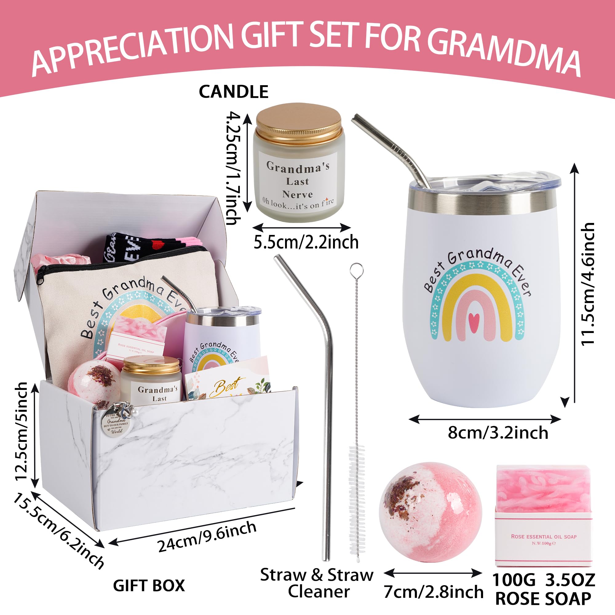 12-Piece Grandma Gift Box Set - Thoughtful Birthday Gifts for Grandma from Granddaughter or Grandson | Nana Gift Basket for Gigi & Grandmother | Perfect for Birthdays, Mother's Day & Special Occasions