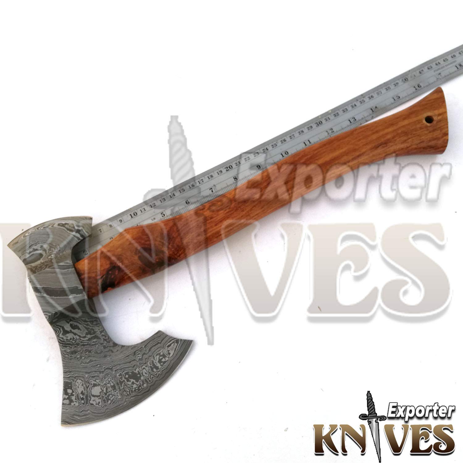 Premium Damascus Steel Axe with Rosewood Handle - Handcrafted Outdoor Camping & Survival Tool for Bushcraft, Wood Splitting & Wilderness Adventures