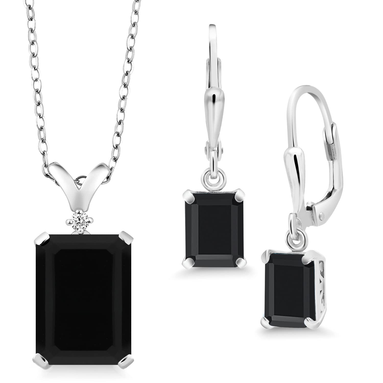 Gem Stone King 14X10MM & 8X6MM Emerald Cut Birthstone Jewelry Set - 925 Sterling Silver Pendant & Earrings with 18
