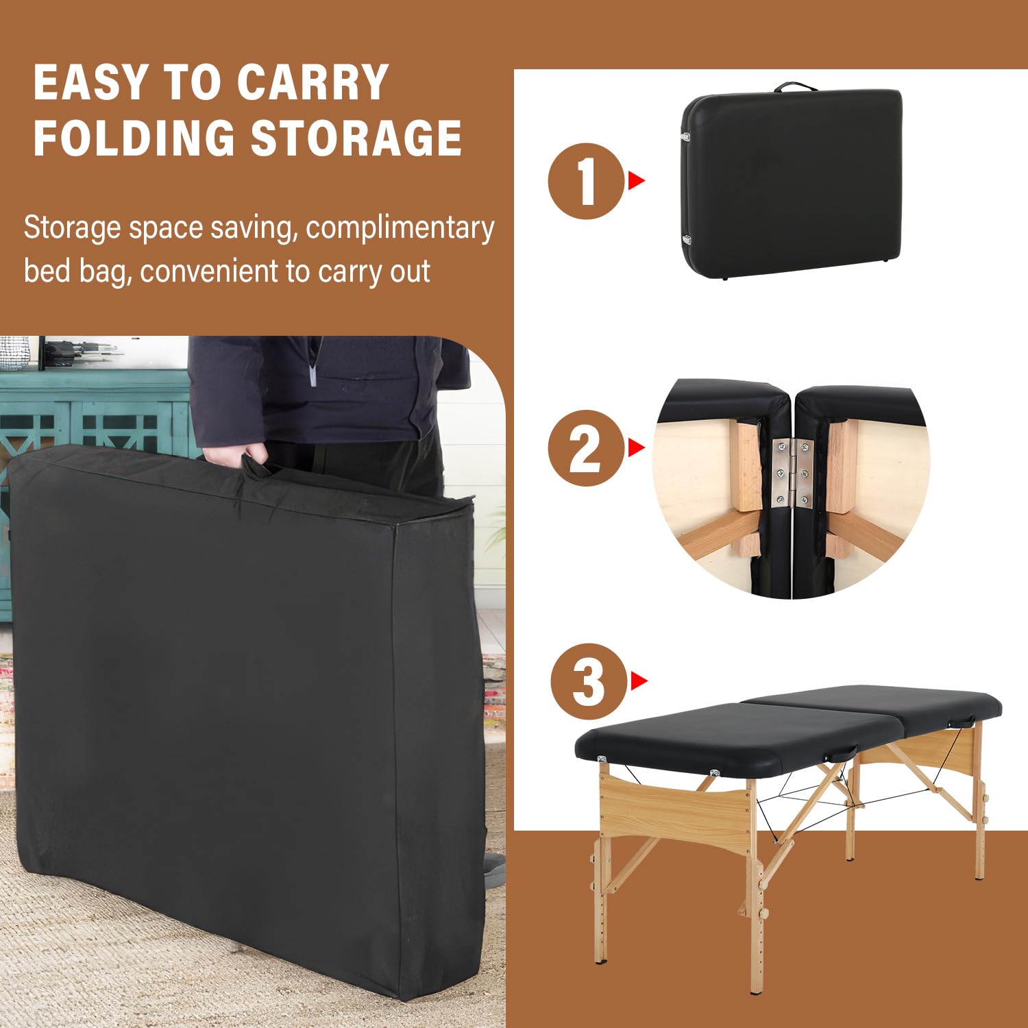 FDW Portable Massage Table - 28 Inch Wide Foldable Spa Bed with Adjustable Height & Half Bolster, Includes Oxford Carrying Bag - Perfect for Professional Massage, Facial Care, Foot Spa, and Tattoo Services