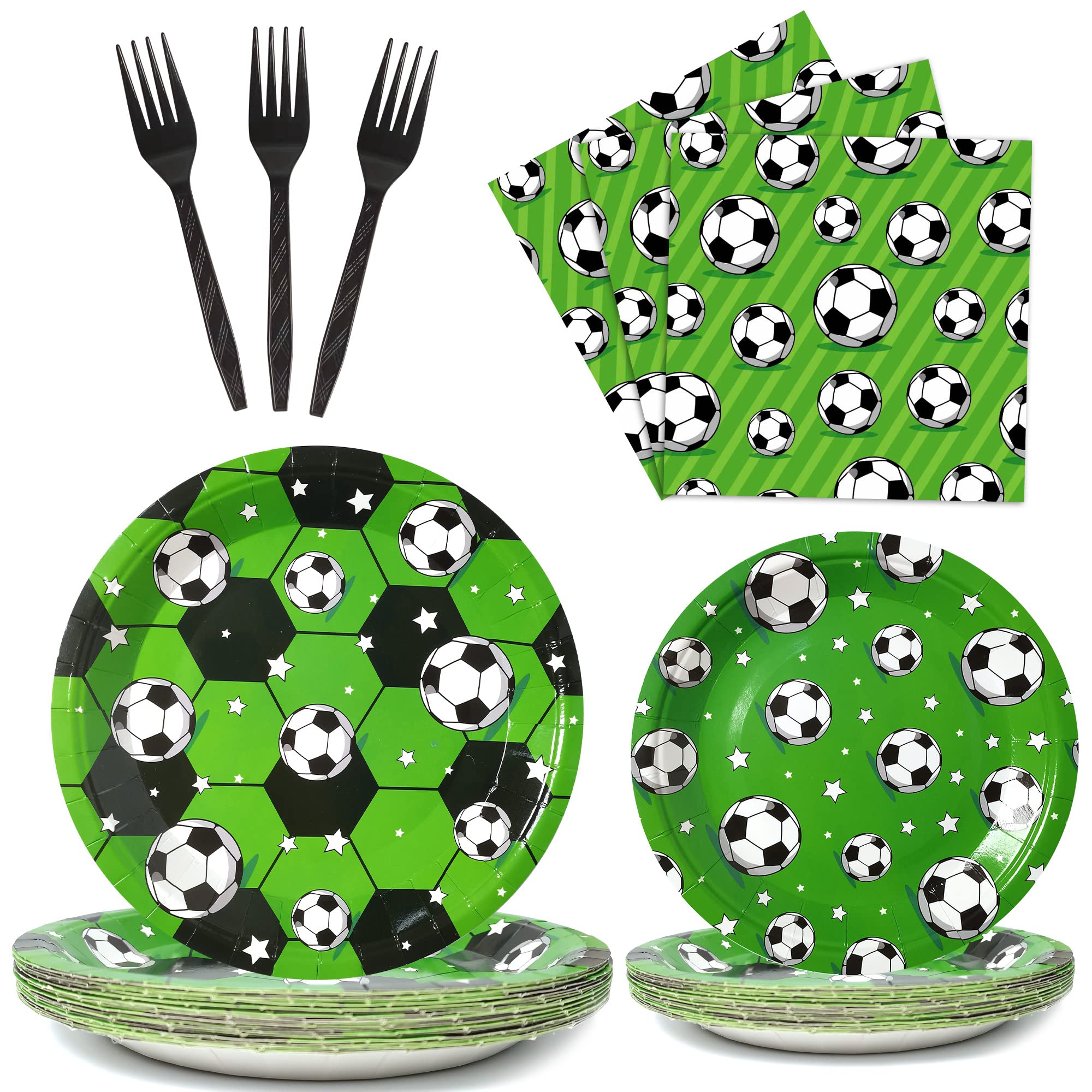 Soccer Party Supplies for 24 Guests - 96 Piece Set with Dinner Plates, Dessert Plates & Napkins - Themed Paper Plastic Plates for Boys Birthday Party, Game Day Decorations & Sports Celebrations
