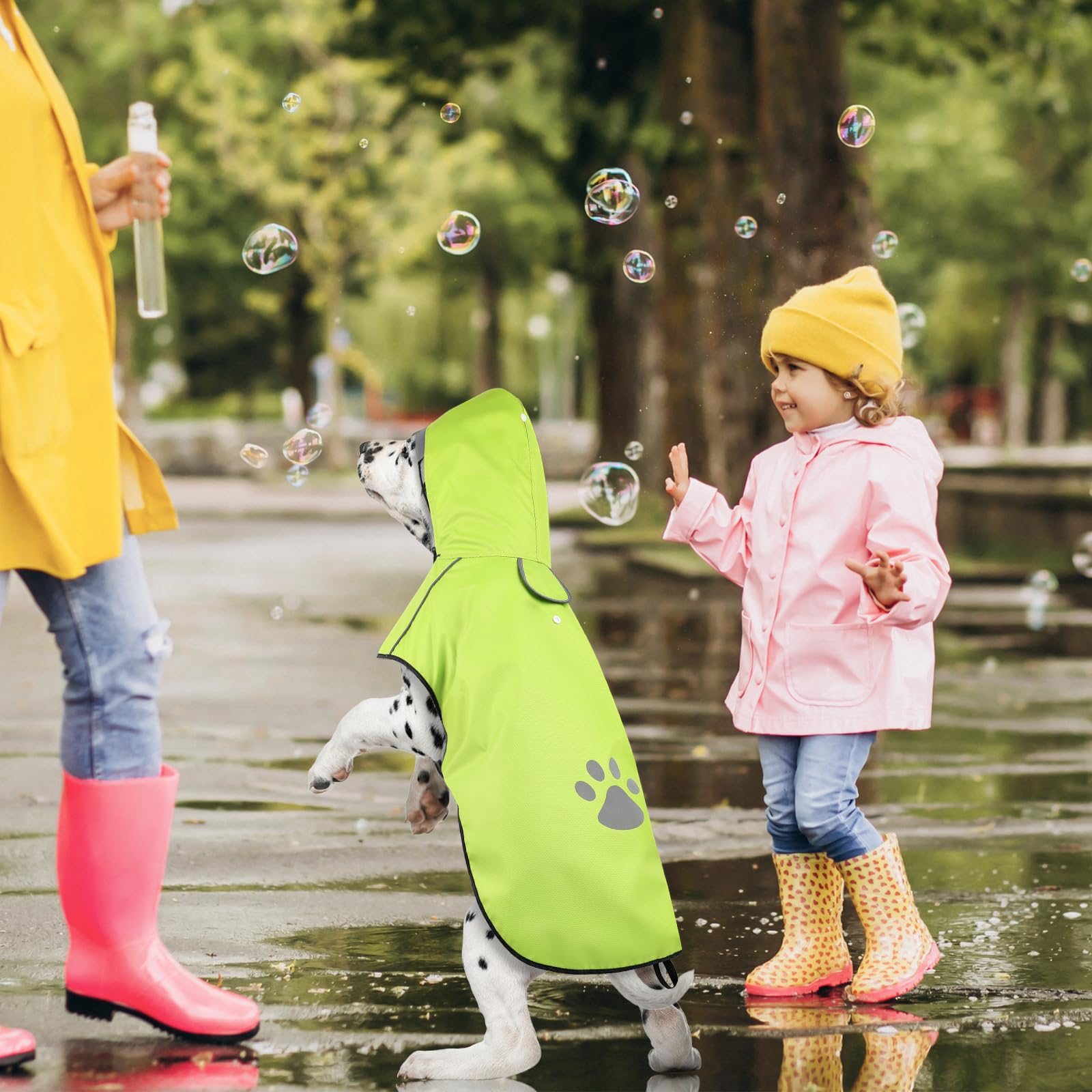 Waterproof Reflective Puppy Raincoat with Hood & Adjustable Drawstring - Small Dog Rain Jacket with Leash Hole for Safety Walking in Rain (Green, Size S) - Perfect for Outdoor Adventures, Park Visits & Wet Weather Protection