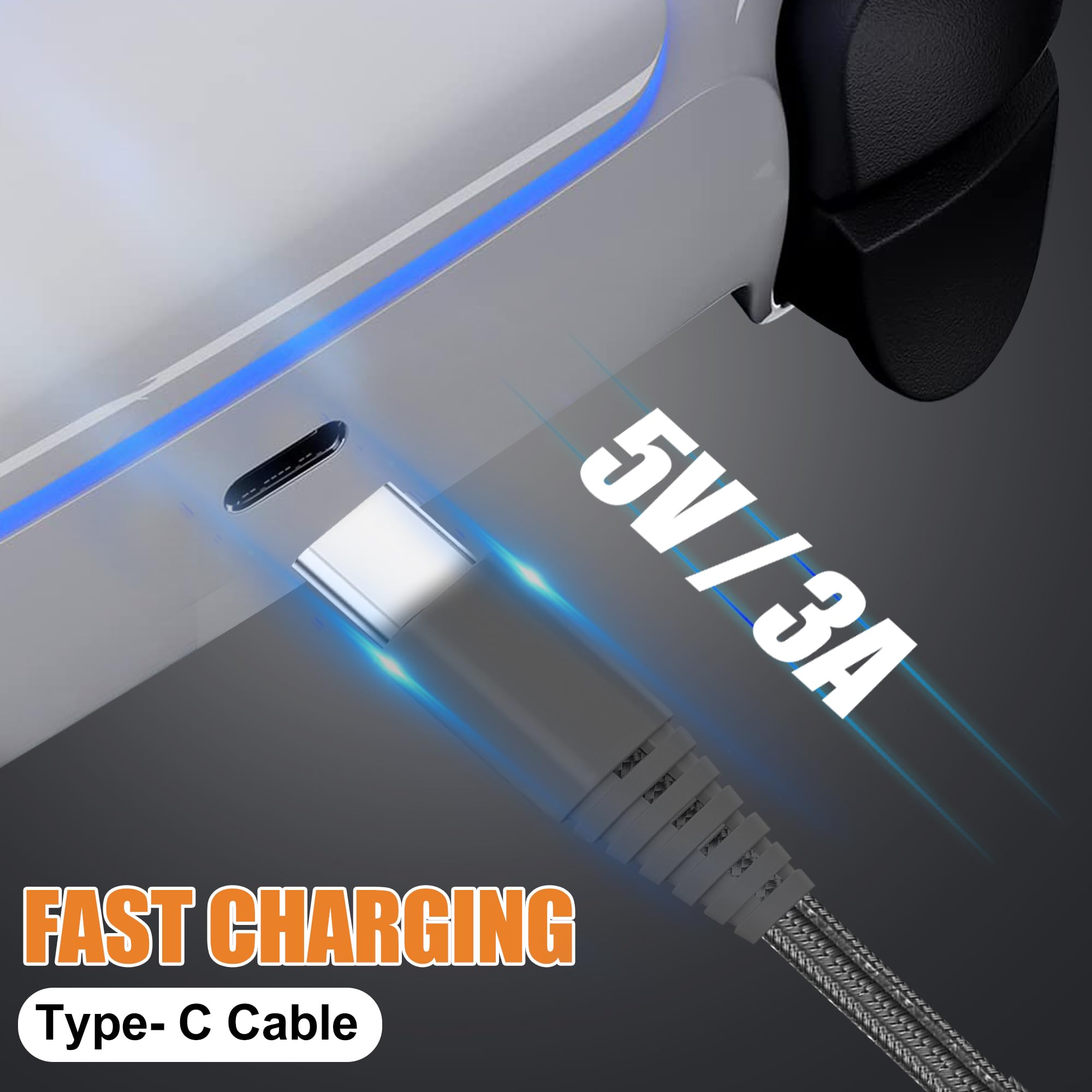 Fast Charging USB C Cable 10ft 2-Pack - 3A Nylon Braided Charger Cord for PS5 Controller, DualSense, Xbox Series X/S - Extra Long Play & Charge Wire for Gaming, Home & Office Use