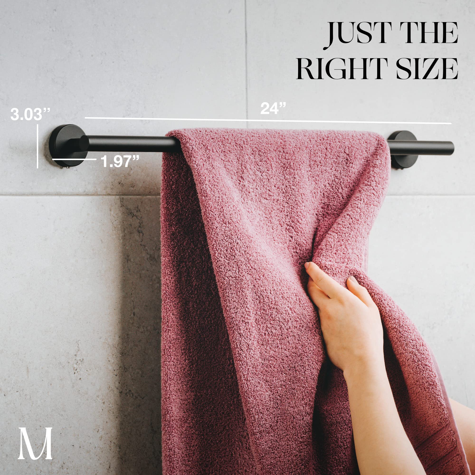 24 Inch Matte Black Towel Bar - Heavy Duty Stainless Steel SUS 304 Bathroom Towel Holder - Wall Mounted Towel Rack for Bathroom & Kitchen - Durable Hand Towel Storage Solution - Perfect for Modern Homes, Spas and Hotels