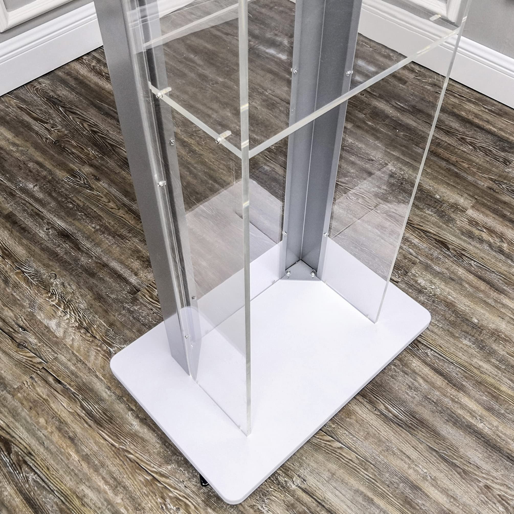 FixtureDisplays® Clear Acrylic Plexiglass Podium with Steel Sides - Church Pulpit, School Lectern, Debate Stand, Funeral Home & Conference Speaker Platform (Model 14306) - Perfect for Religious Services, Academic Presentations & Professional Events