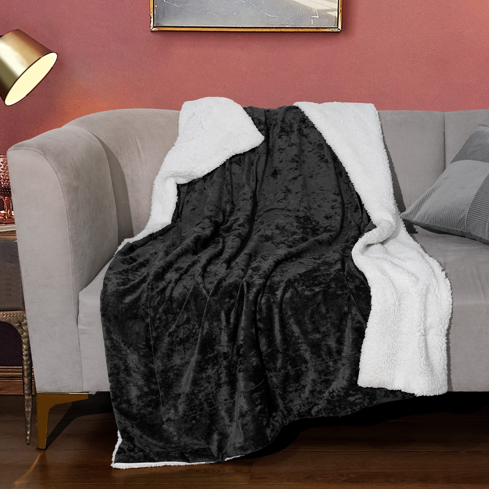 PHF Sherpa Fleece Throw Blanket - Ultra Soft & Warm Plush Blanket for All Seasons - Luxury Velvet Blanket for Bed, Couch, Sofa & Travel - 50