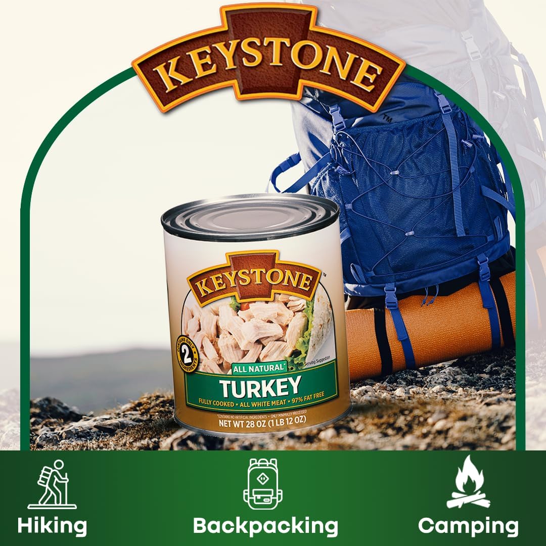 Keystone All Natural Canned Meat Variety Pack - 28oz (12 Cans) | 3 Beef, 2 Chicken, 2 Turkey, 2 Pork & 3 Ground Beef | Fully Cooked Ready-to-Eat Emergency Food | Perfect for Camping, Hiking, Survival Kits & Disaster Preparedness