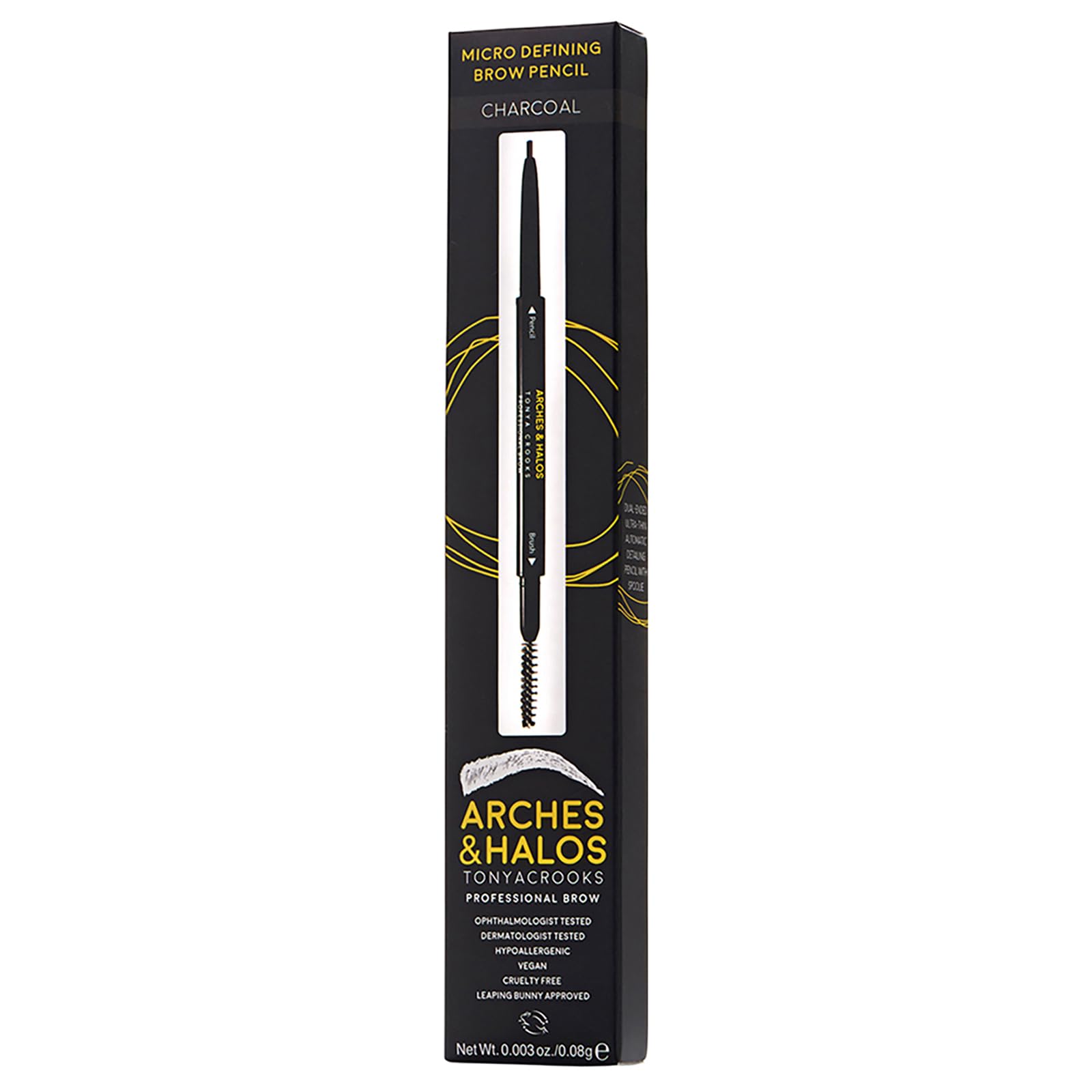 Arches & Halos Micro Defining Brow Pencil - Dual Ended with Spoolie Brush - Vegan & Cruelty-Free Eyebrow Makeup - Charcoal Gray, 0.003 oz - Perfect for Natural Looking Brows & Everyday Makeup Routine