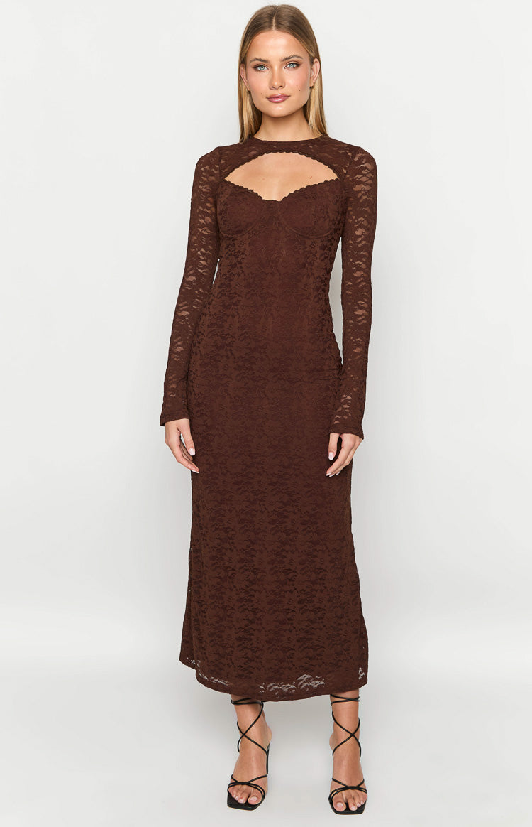 Camielle Women's Flowy Brown Maxi Dress - Elegant Long Summer Dress for Beach, Vacation & Casual Wear