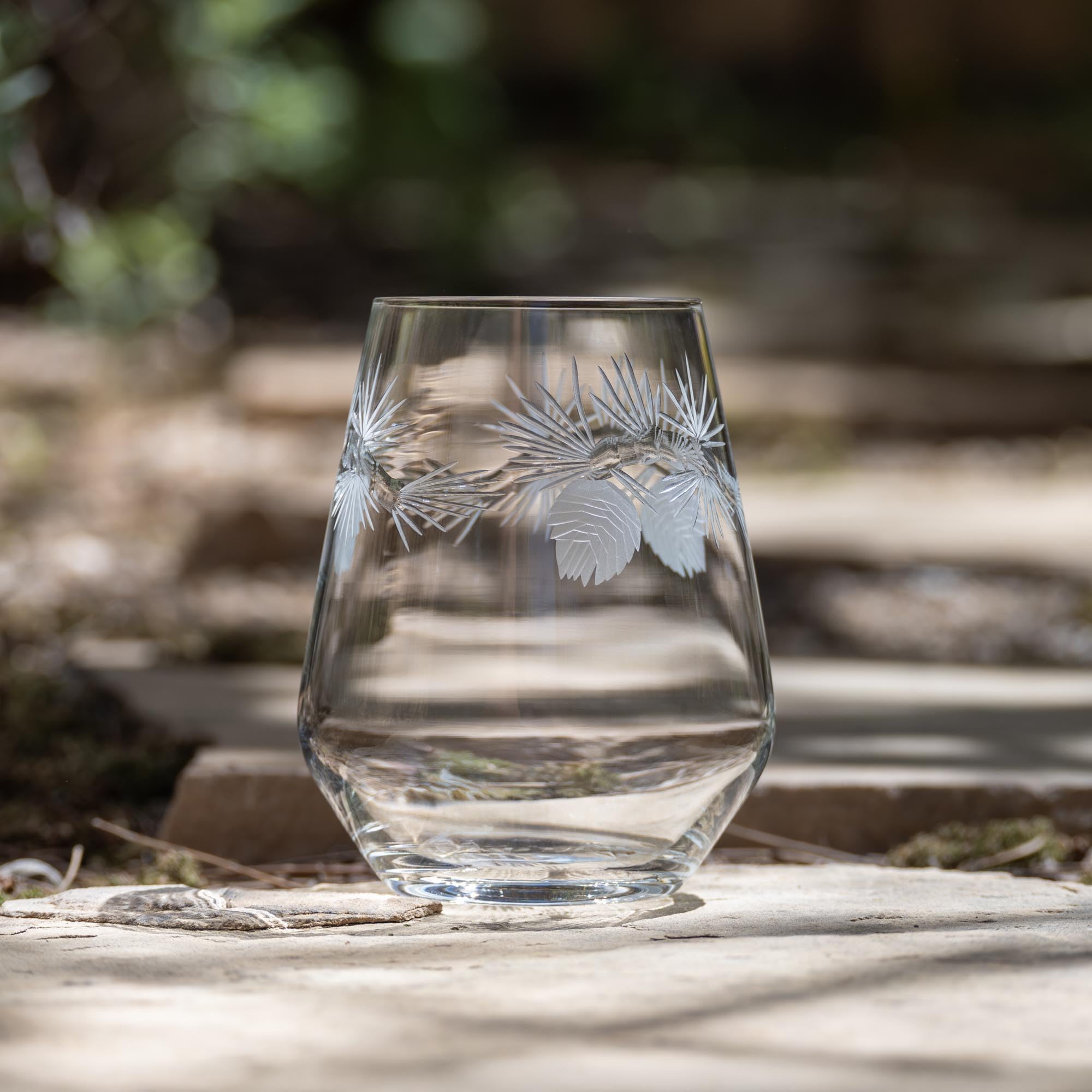 Premium Rolf Glass Icy Pine Stemless Wine Tumbler Set of 4 - 18oz Lead-Free Etched Glassware - Elegant Stemless Wine Glasses Made in USA - Perfect for Dinner Parties, Wine Tasting & Home Entertaining