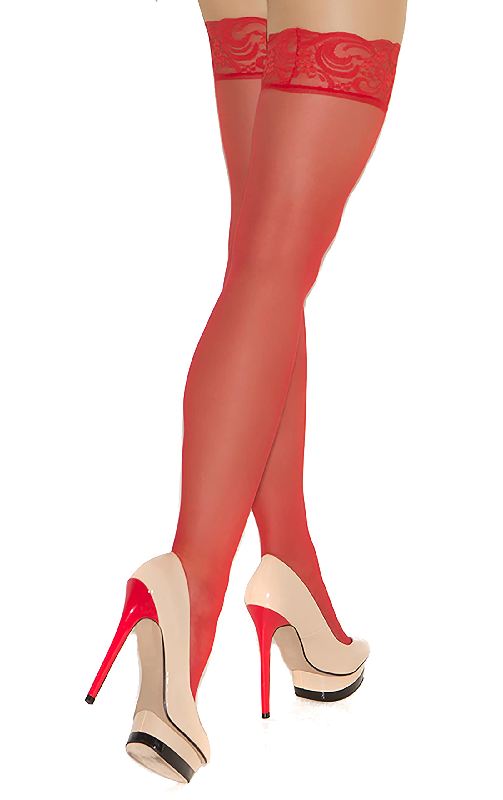 Sexy Sheer Lace High Leg Stockings - Comfortable Basic Stockings for Women, Plus Size Available | Perfect for Date Night, Valentine's Gift & Lingerie Outfits