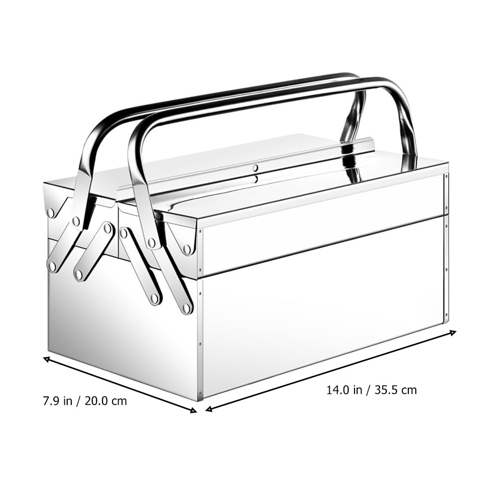 Angoily Stainless Steel Toolbox with 2 Folding Trays - Multipurpose Organizer Storage Case for Home, Office & Workshop | Portable Metal Sewing Box & Craft Organizer with Handle | Perfect for DIY, Art Projects & Tool Storage