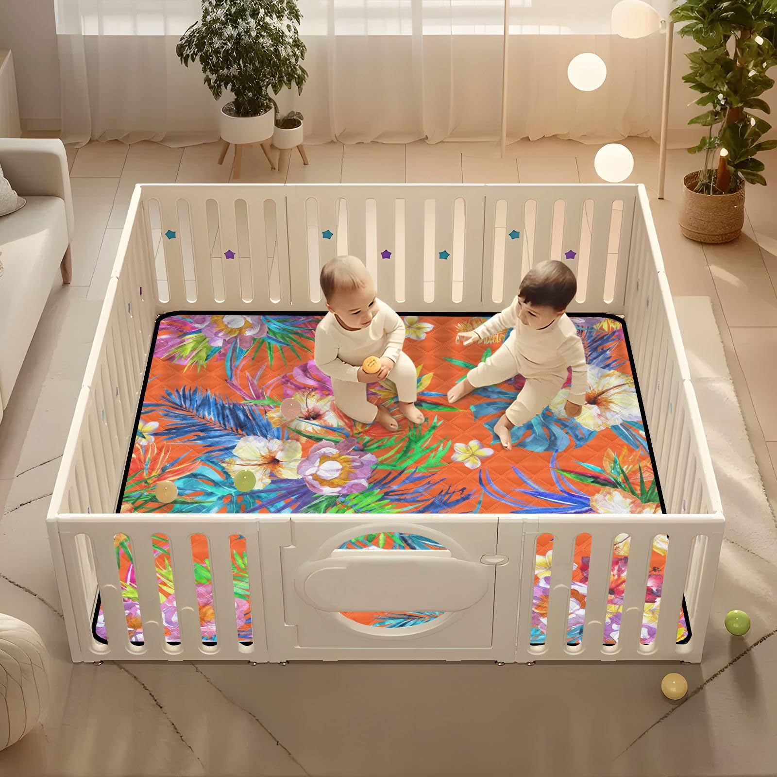 50'' x 50'' Tropical Floral Foldable Baby Play Mat - Soft Activity Mat for Infants & Toddlers | Waterproof Indoor Outdoor Playmat for Crawling, Tummy Time & Nursery Decor