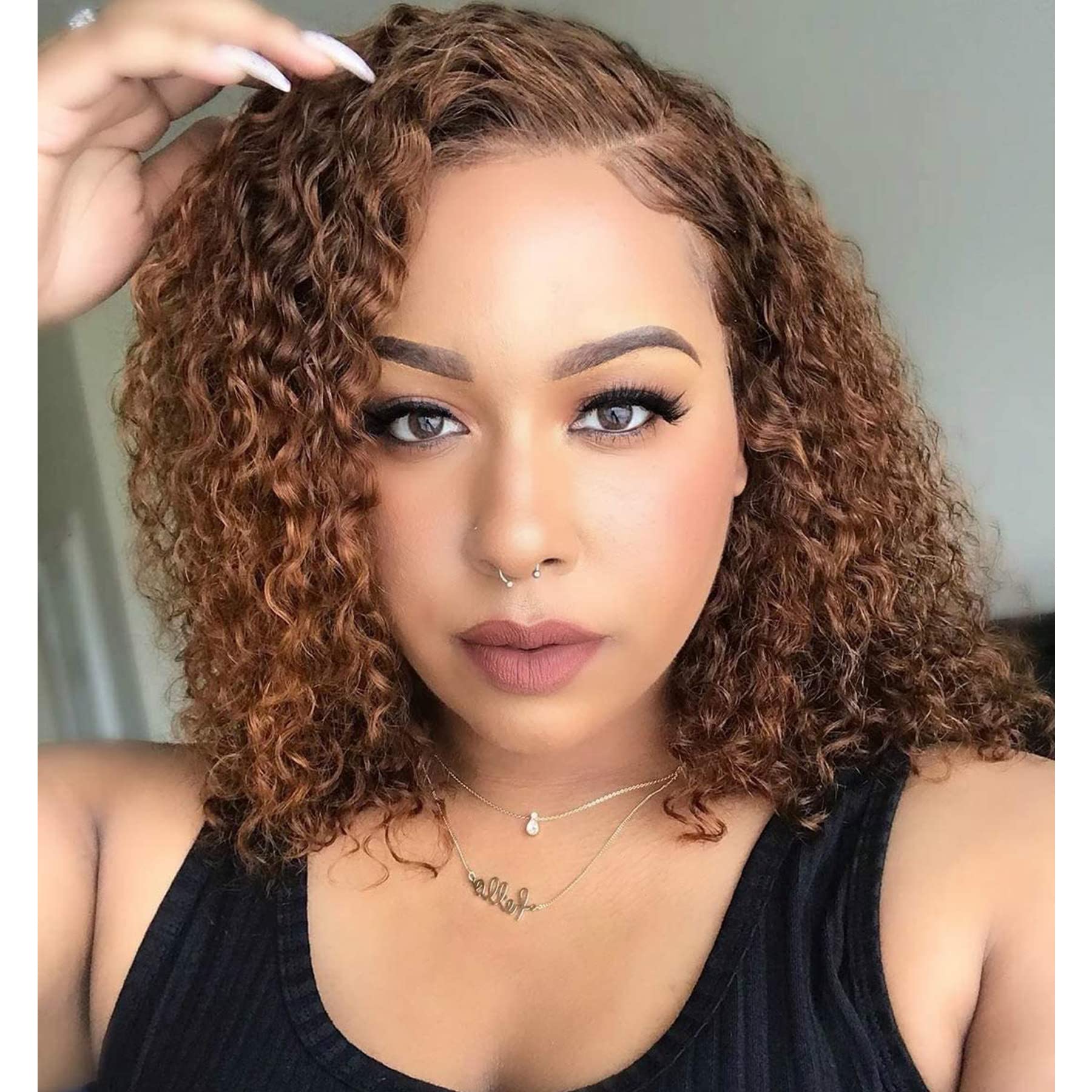 Ombre Brown Curly Brazilian Remy Human Hair Wig - Glueless HD Transparent 13×4 Lace Front Wig #4/30 - Preplucked Deep Part with Baby Hair for Black Women - 150% Density 10 Inch - Perfect for Daily Wear, Parties & Special Occasions