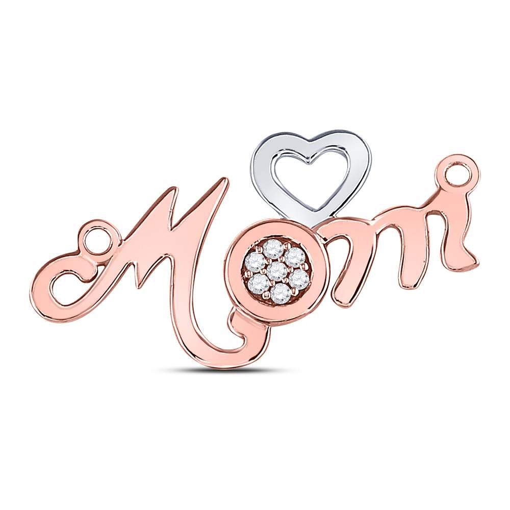 10K Rose Gold Women's Round Diamond Mom Heart Pendant Necklace - 1/20 CTTW - Perfect Gift for Mother's Day, Birthday & Anniversary