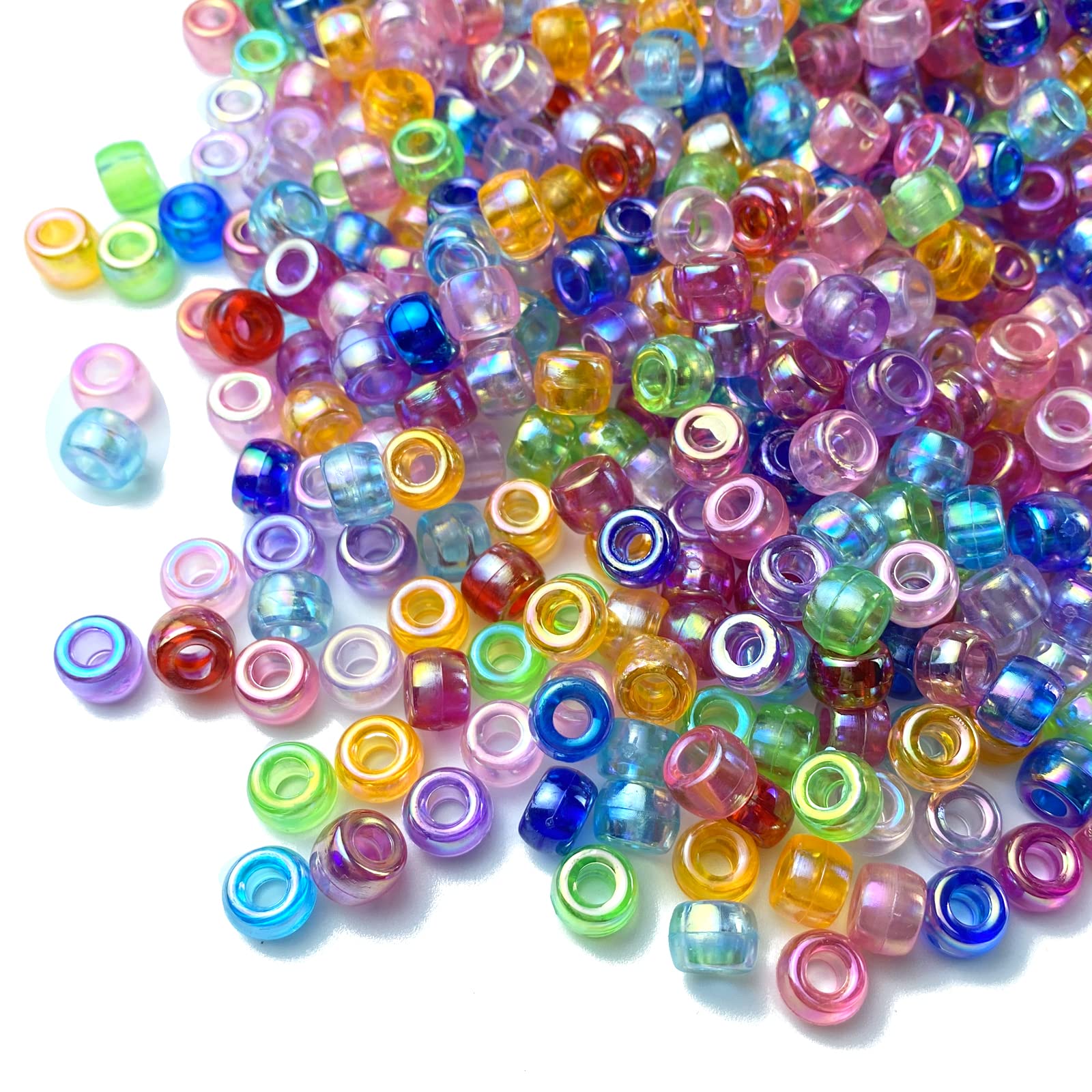 1000Pcs 6x9mm AB Color Acrylic Pony Beads for DIY Jewelry Making, Bracelets, Braids & Crafts - Pastel Plastic Spacer Beads Random Mix for Kids & Adults (Great for Party Favors, Classroom Projects & Gift Making)