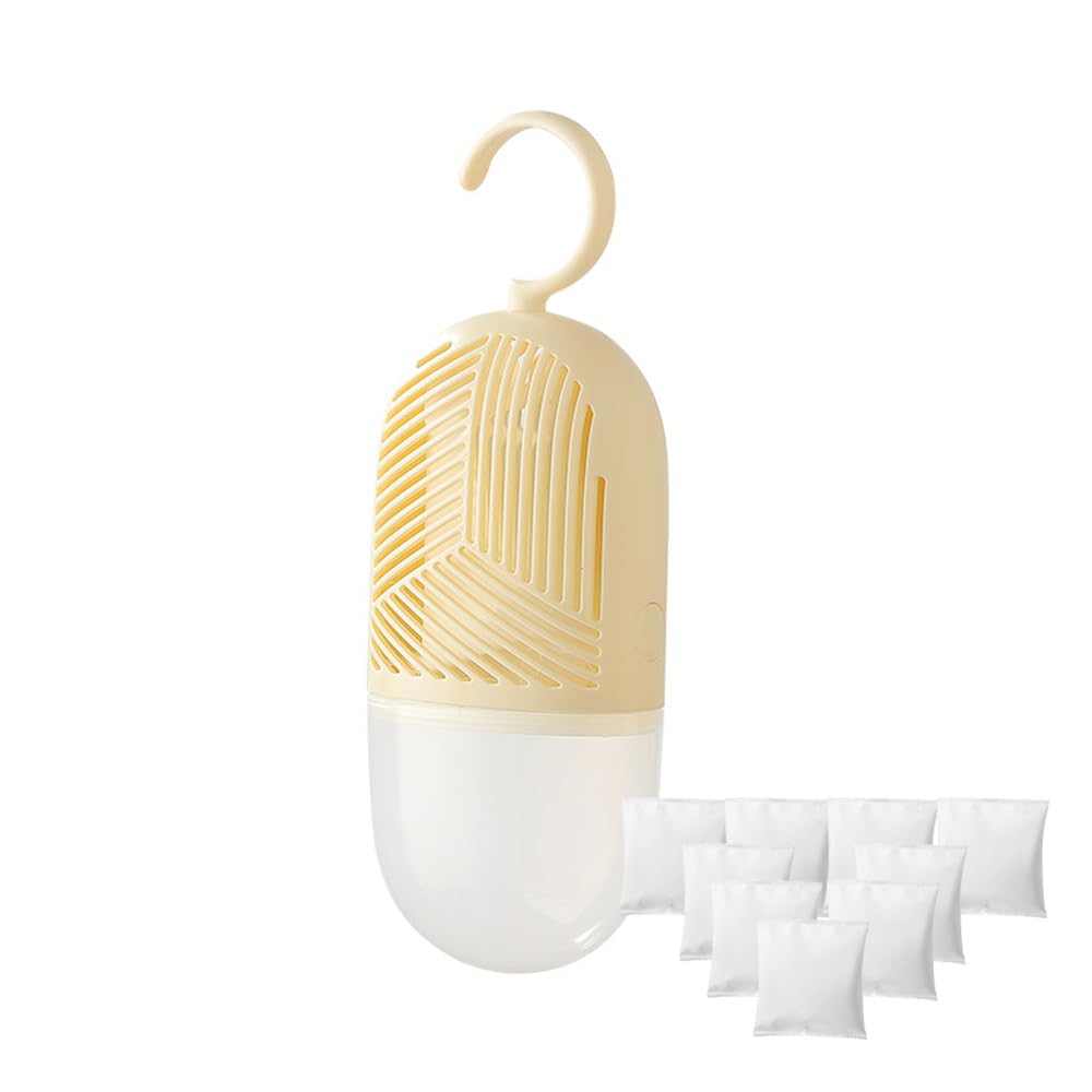 500ml Moisture Absorber Box Dehumidifier with 10 Replacement Bags (17.5oz) - Continuous Operation, Yellow - Ideal for Closets, Basements, Bathrooms & Small Spaces