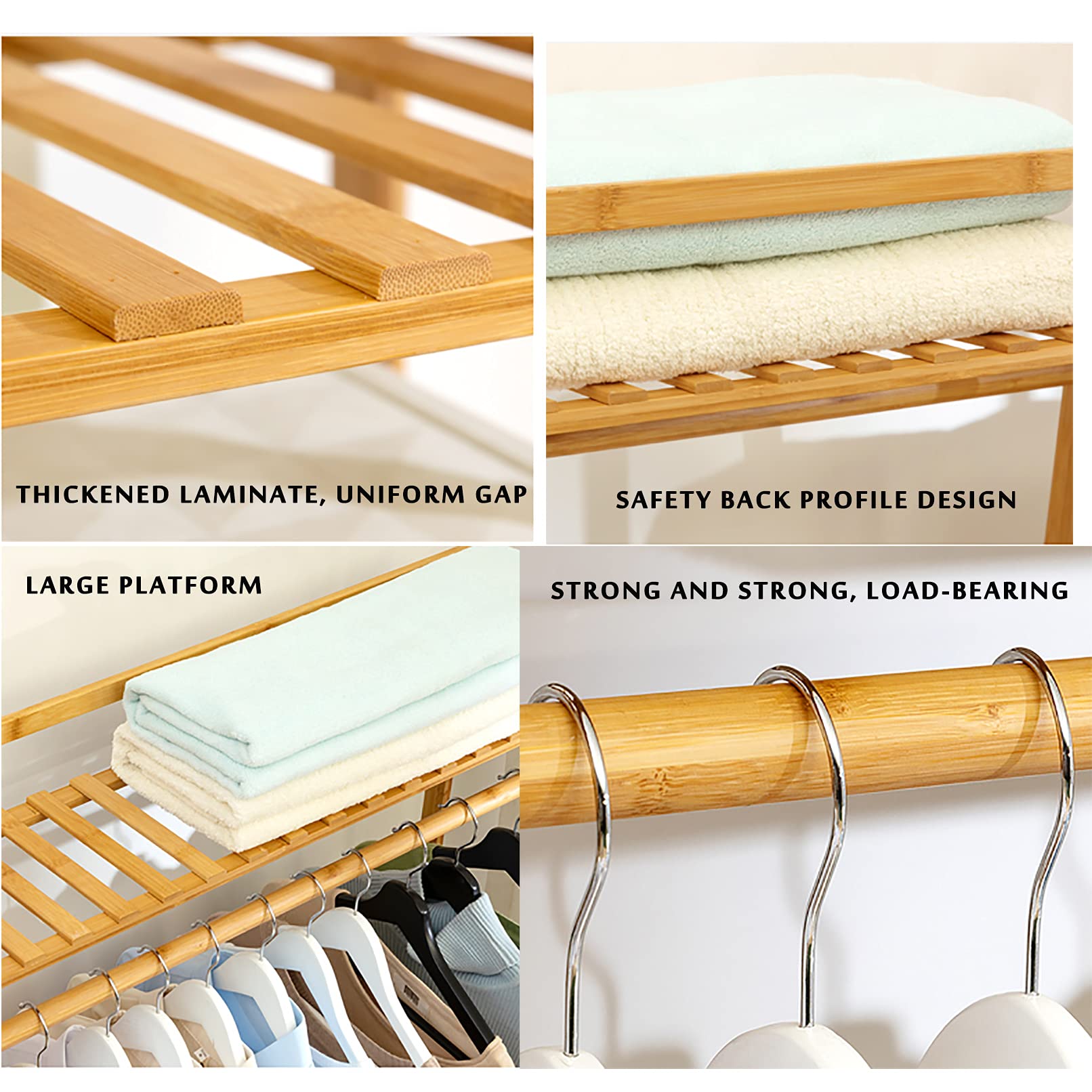 **Heavy Duty Bamboo Clothes Rack - Extra Large Portable Garment Rack with Top Shelf & Shoe Storage Organizer (160x140cm/63x55.1in, Brown) - Perfect for Closet Organization, Laundry Room, and Small Space Storage**