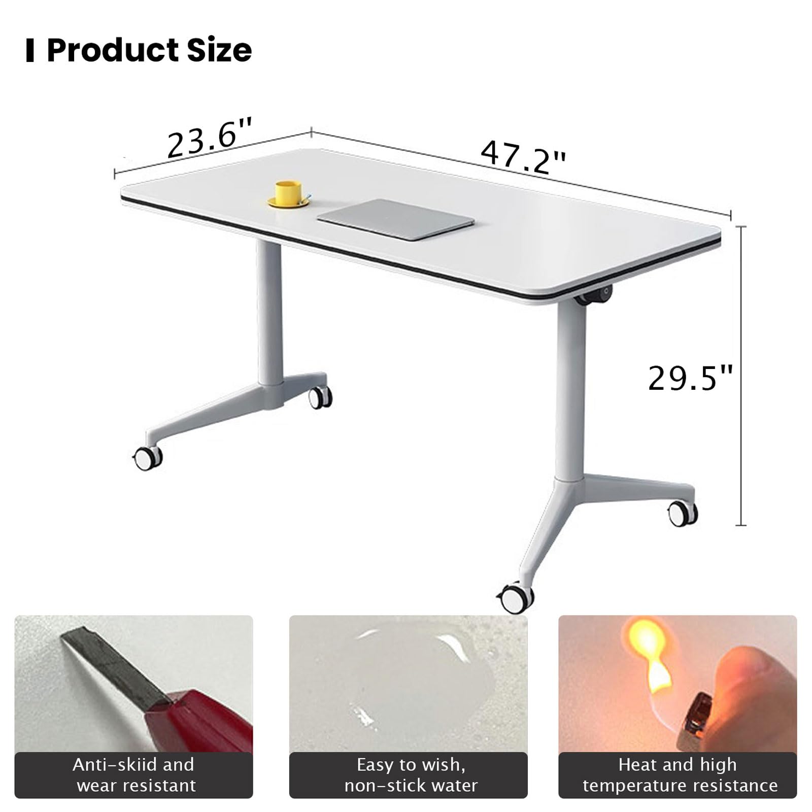 Lockable Wheel Folding Conference Table - 47.2 Inch Flip Top Mobile Training Table for Office, Home & Classroom (4-Pack) | Perfect for Meetings, Training Sessions & Multi-Purpose Workspaces