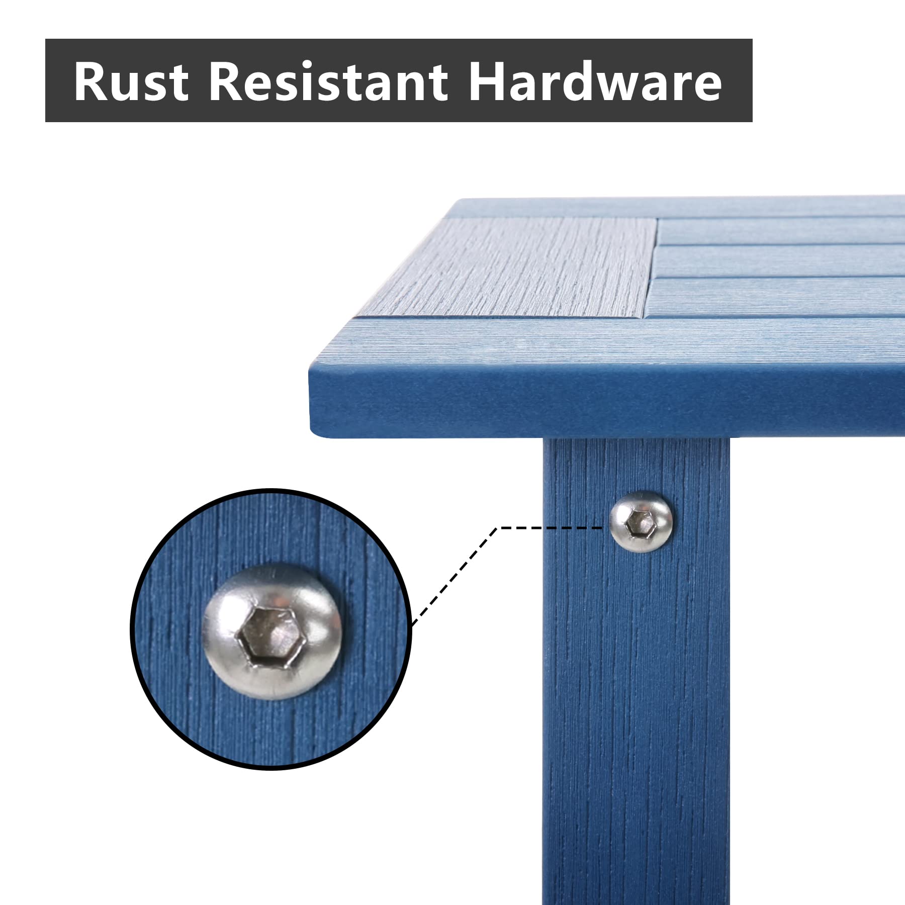 Weather-Resistant Double Adirondack Outdoor Side Table - Dark Blue Rectangular Patio End Table for Adirondack Chairs | Perfect for Backyard, Garden, Deck & Poolside Relaxation