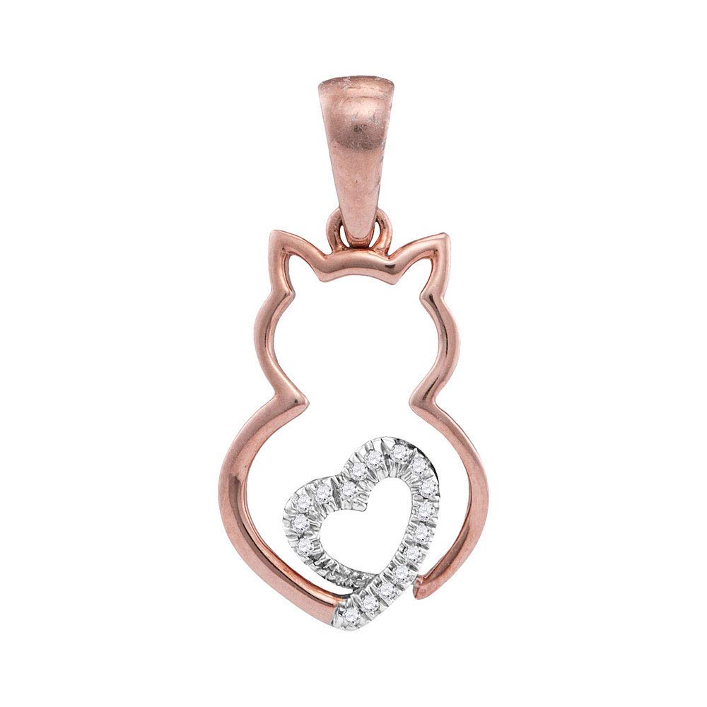 10K White & Rose Gold Two-Tone Diamond Kitty Cat Pendant Necklace for Women - 1/20 CTTW, Elegant Animal Jewelry Gift for Cat Lovers - Perfect for Birthdays, Anniversaries & Everyday Wear
