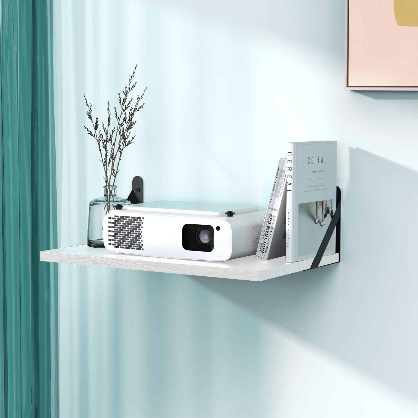 Universal Projector Wall Mount Shelf - Floating Projector Shelf for Wall, Modem & Router Mount with Cable Management | Perfect for Home Theater, Office & Gaming Setup
