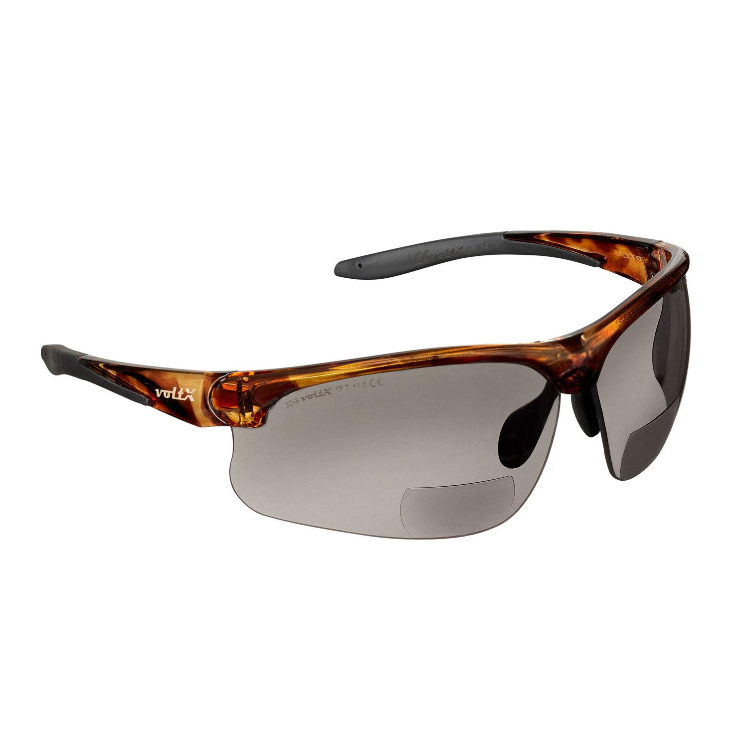 VoltX 'CONSTRUCTOR ULTIMATE' Bifocal Safety Glasses for Reading - Tortoise Frame & Smoke Lens +3.0 Diopter - CE EN166FT Certified - Anti-Fog UV400 Protection - Premium Cycling & Sports Eyewear - Ideal for Construction, Woodworking, and Outdoor Activities